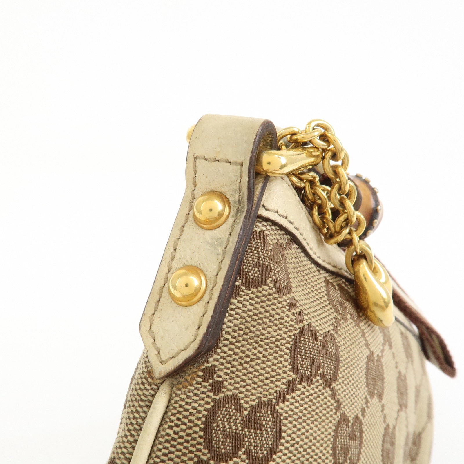 GUCCI Bamboo GG Canvas Leather Cosmetic Pouch Clutch Beige 159913