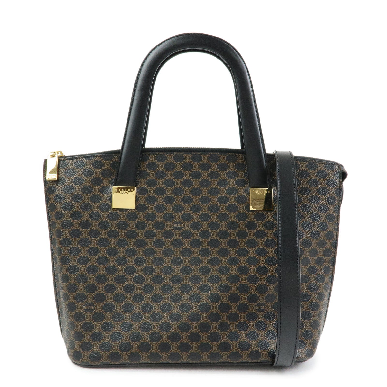 CELINE Macadam PVC Leather 2Way Bag Hand Bag Shoulder Bag Brown