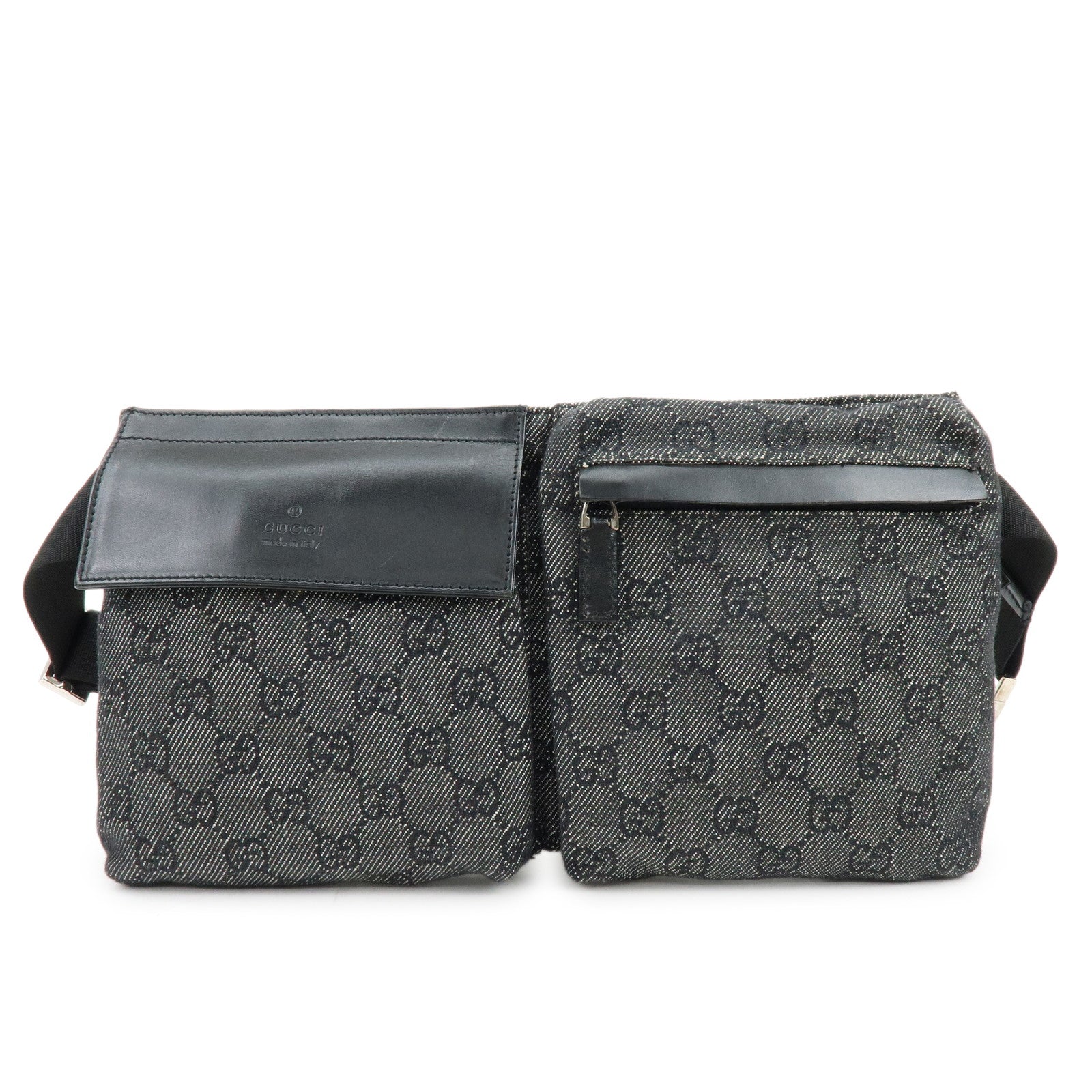GUCCI GG Denim Leather Waist Bag Crossbody Bag Black 28566