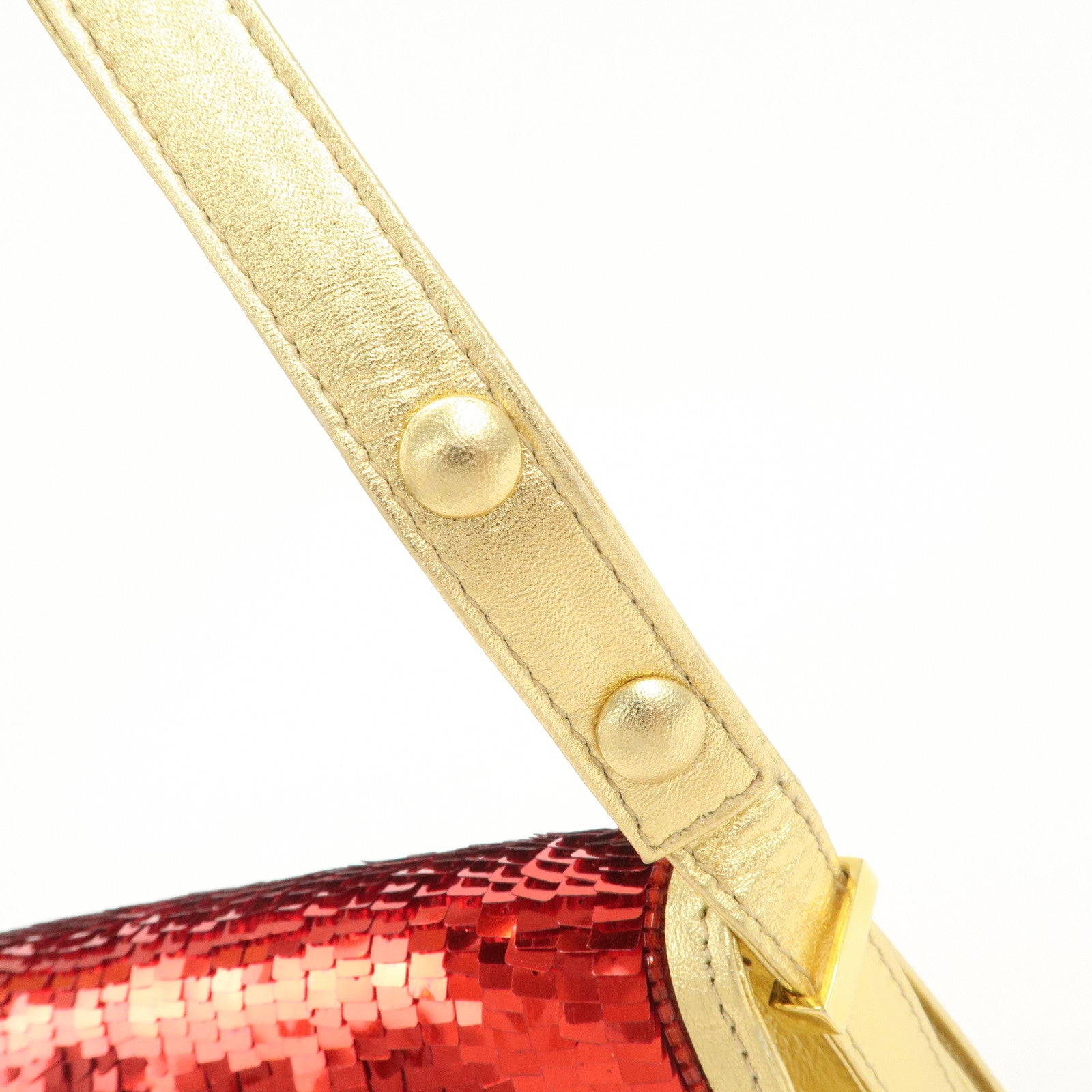 FENDI Leather Sequin Shoulder Bag Crossbody Bag Gold Red Purple