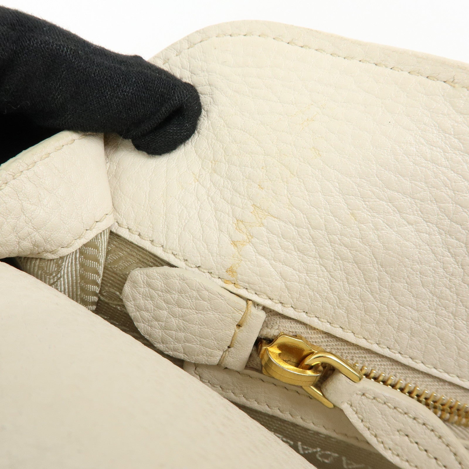 PRADA Vitello Daino Leather Hand Bag Ivory BL0804