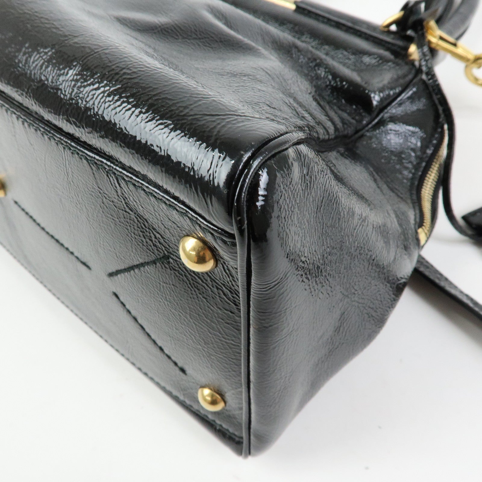 SAINT LAURENT PARIS Y Line Patent Leather 2Way Bag Black 197153