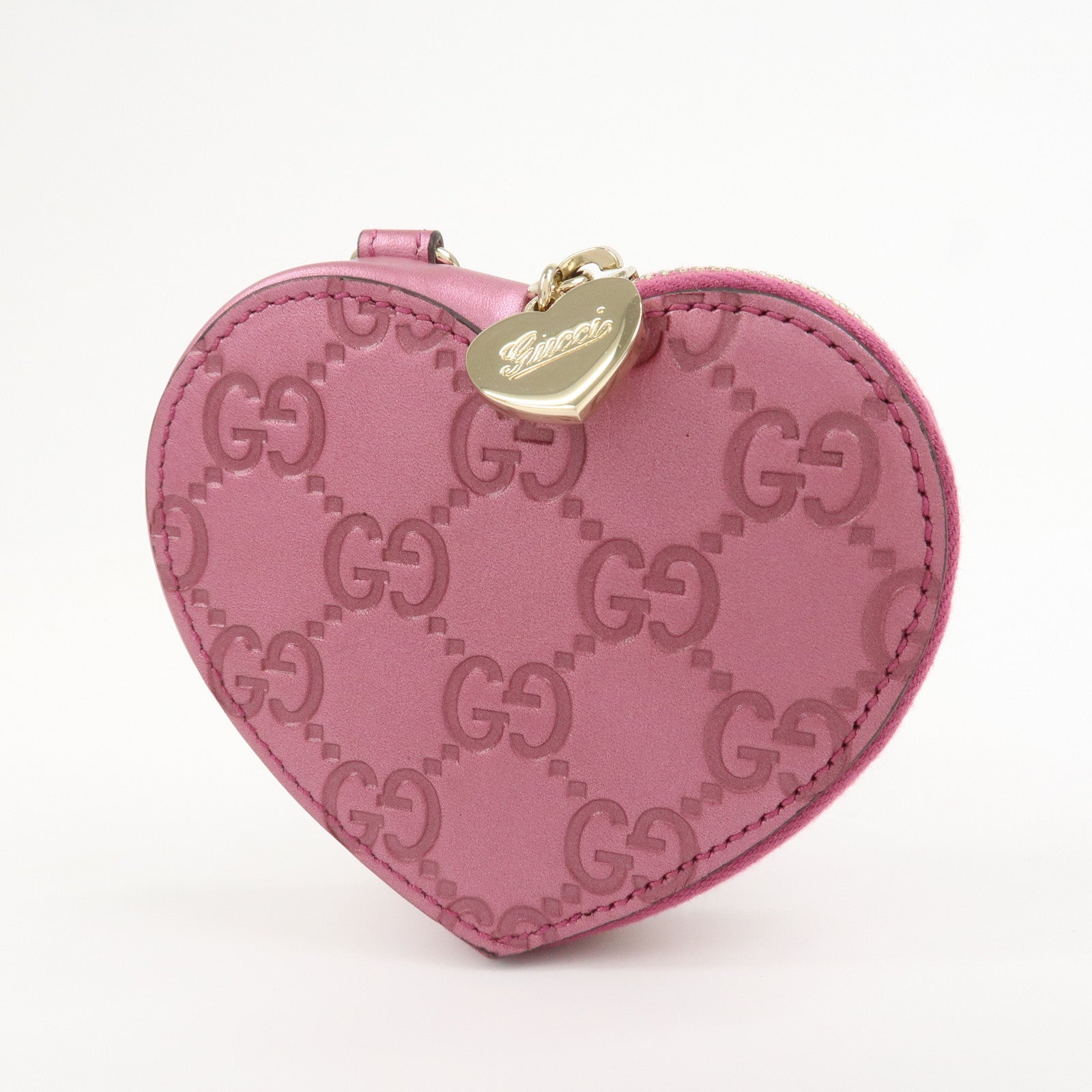 GUCCI Lovely Heart Guccissima Leather Coin Case MetallicPink 152615