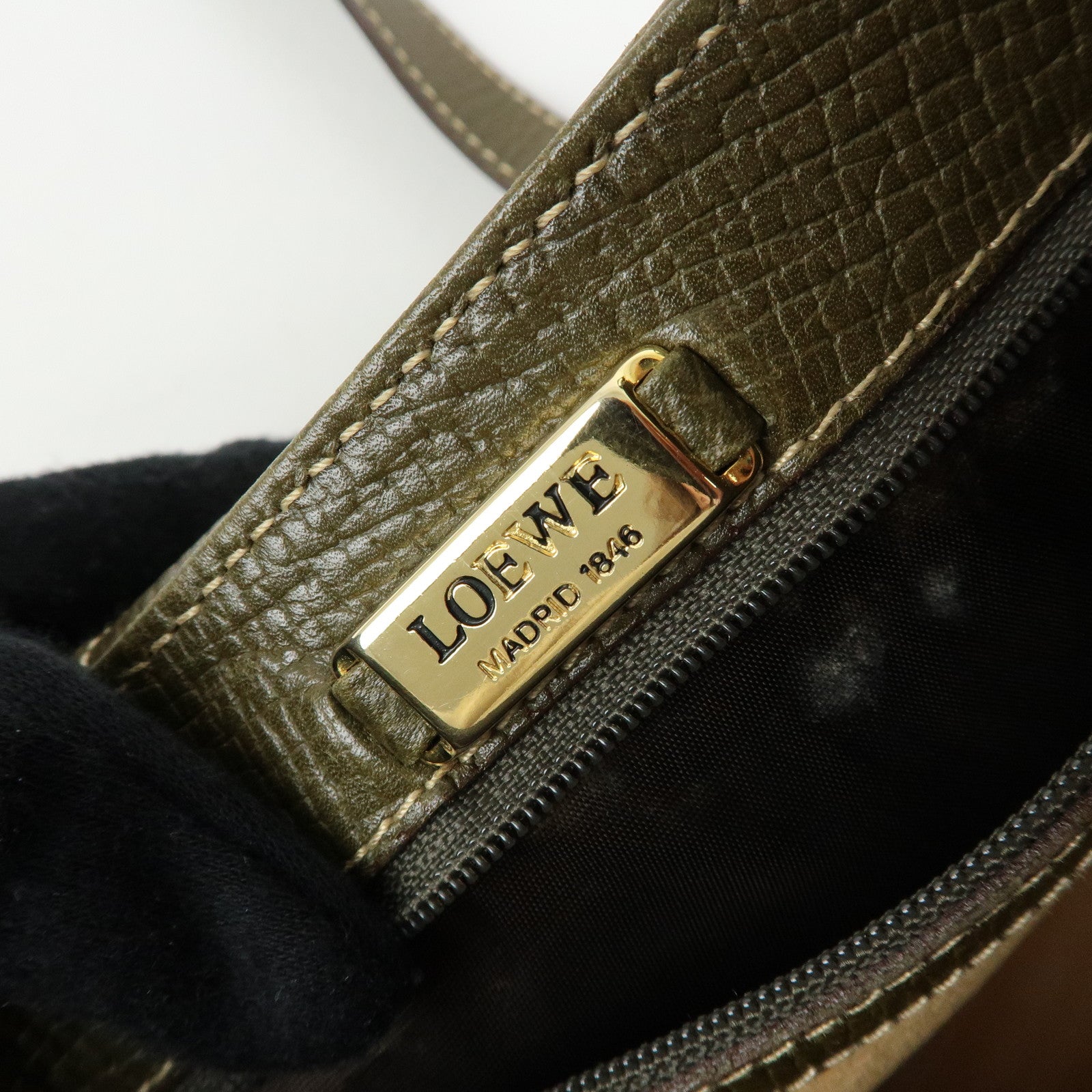 LOEWE Logo Leather Shoulder Bag Crossbody Bag Khaki Green
