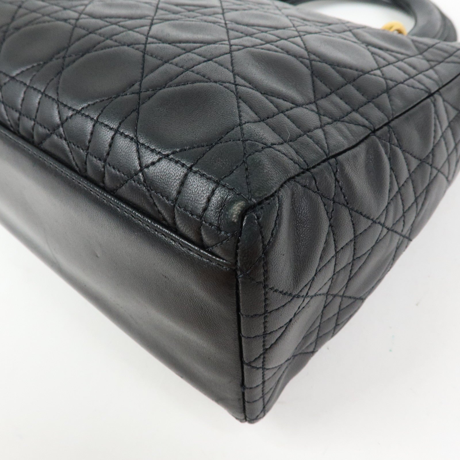 Christian Dior Lady Dior Leather 2Way Bag Hand Bag Black