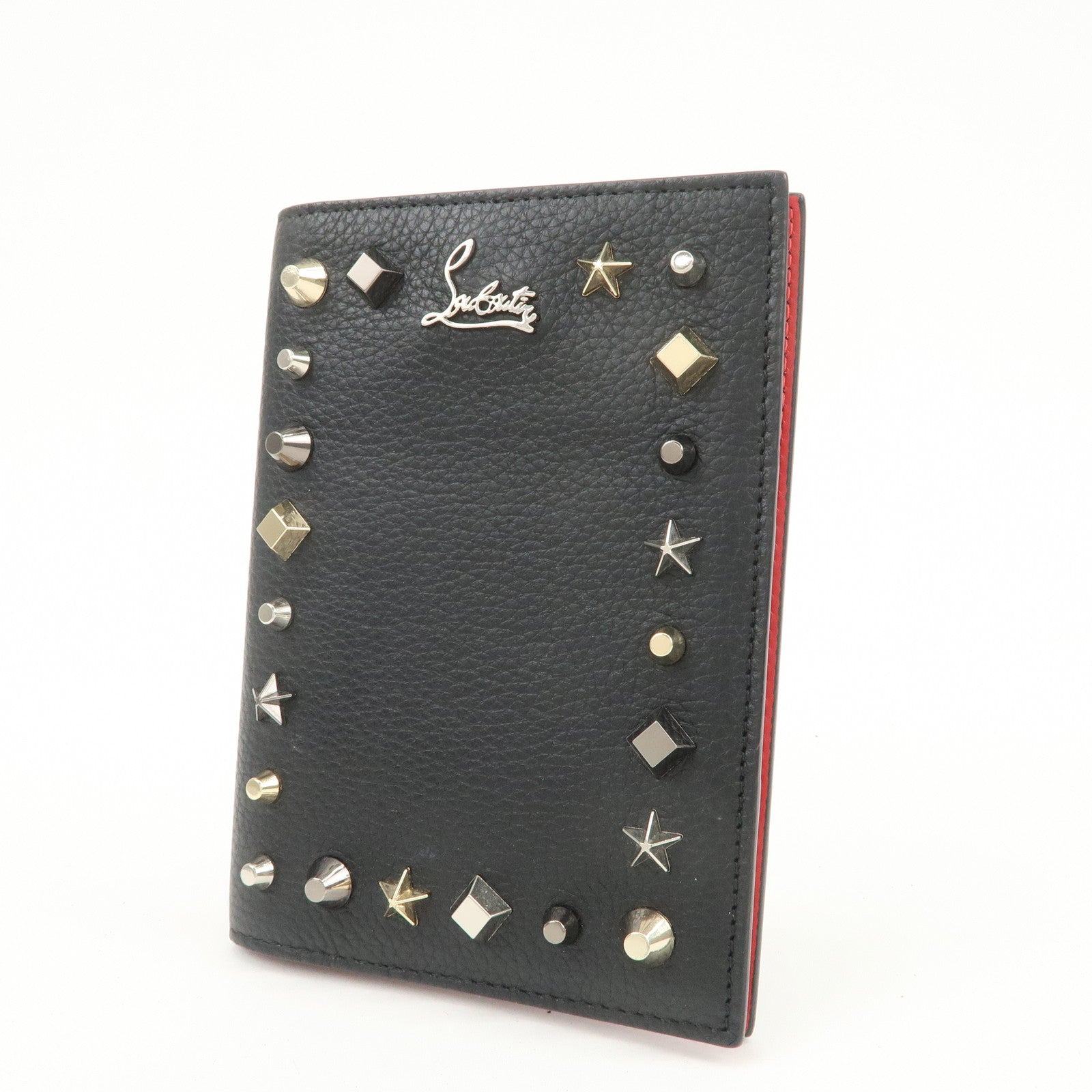 Christian Louboutin Studs Leather Passport Holder Card Case Black