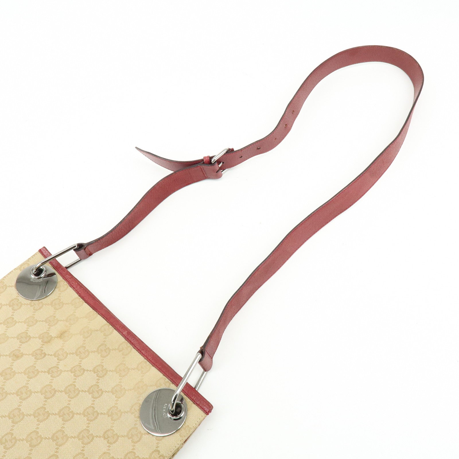 GUCCI GG Canvas Leather Shoulder Bag Crossbody Bag Beige Burgundy