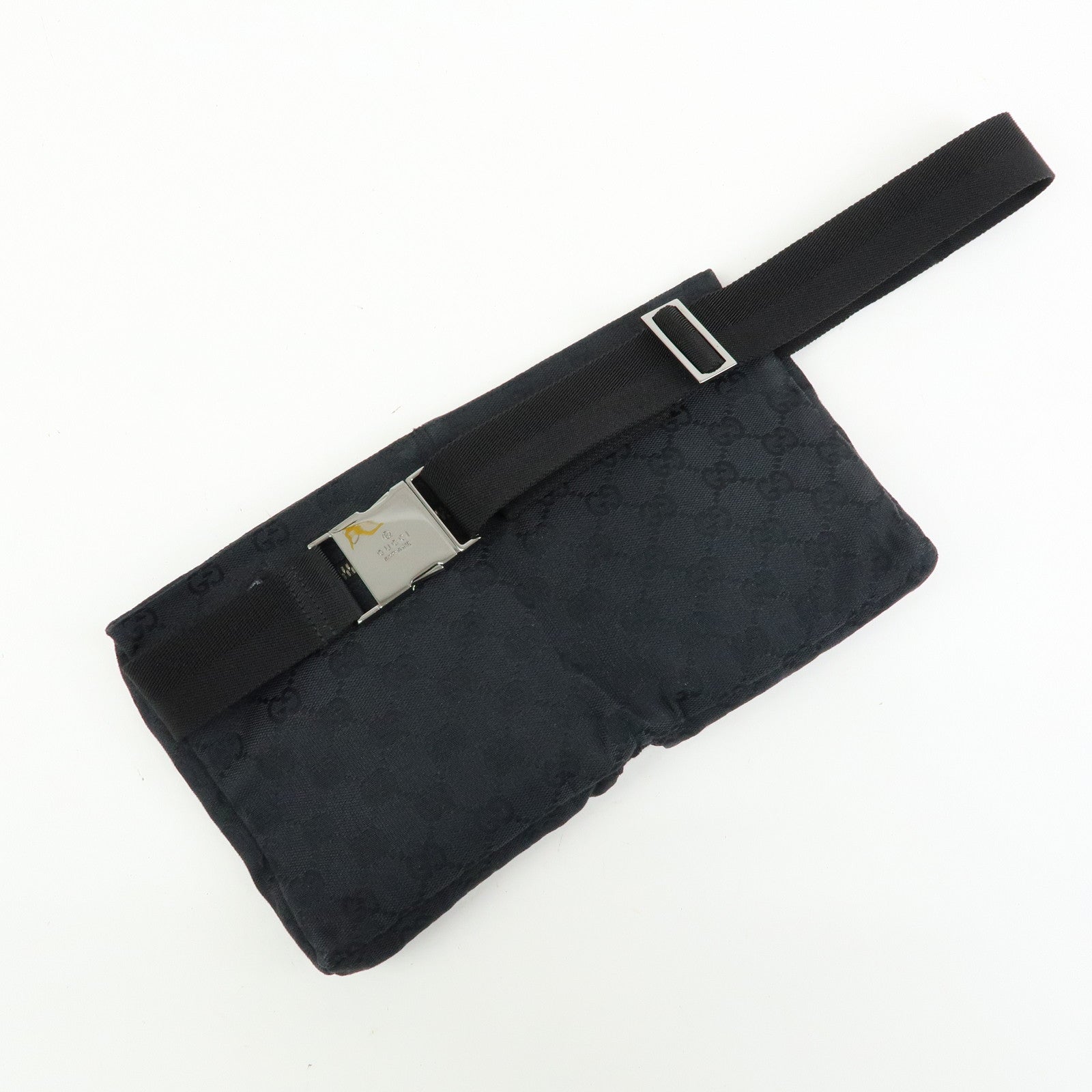 GUCCI GG Canvas Leather Waist Bag Crossbody Bag Black 28566