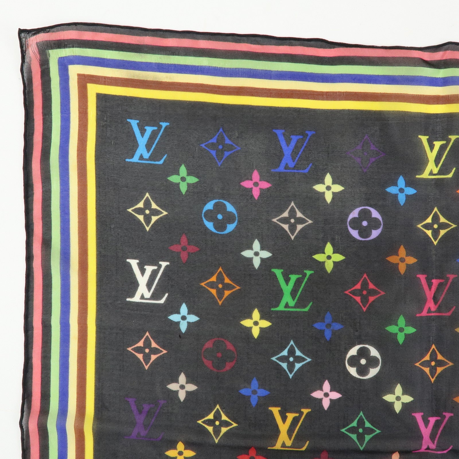 Louis Vuitton Monogram Silk 100% Scarf Multicolor Noir Black