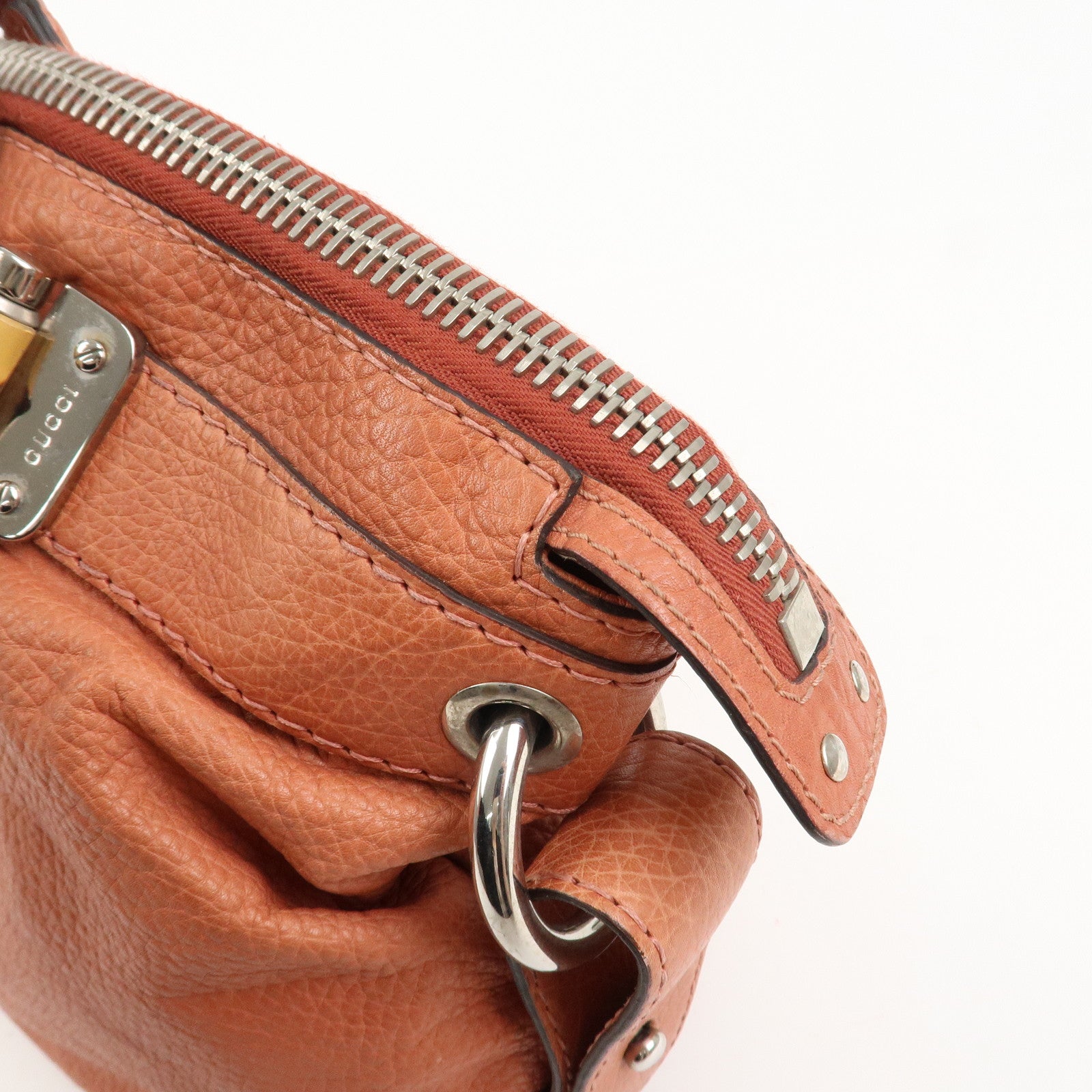 GUCCI Bamboo Leather Boston Bag Shoulder Bag Coral 232959
