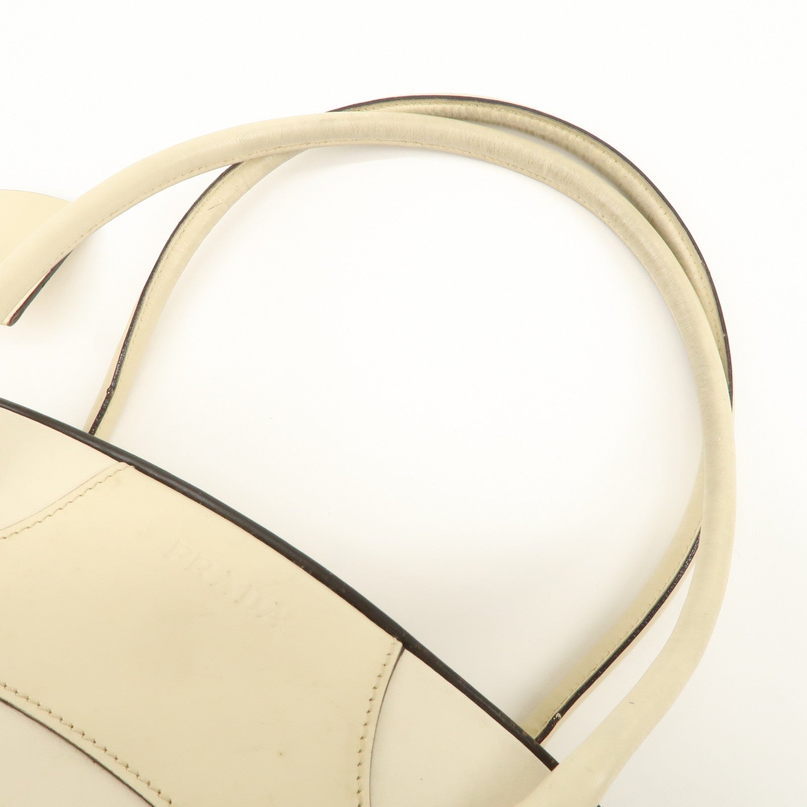 PRADA  Leather Bowling Bag Boston Bag Shoulder Bag Ivory BL0049 Used
