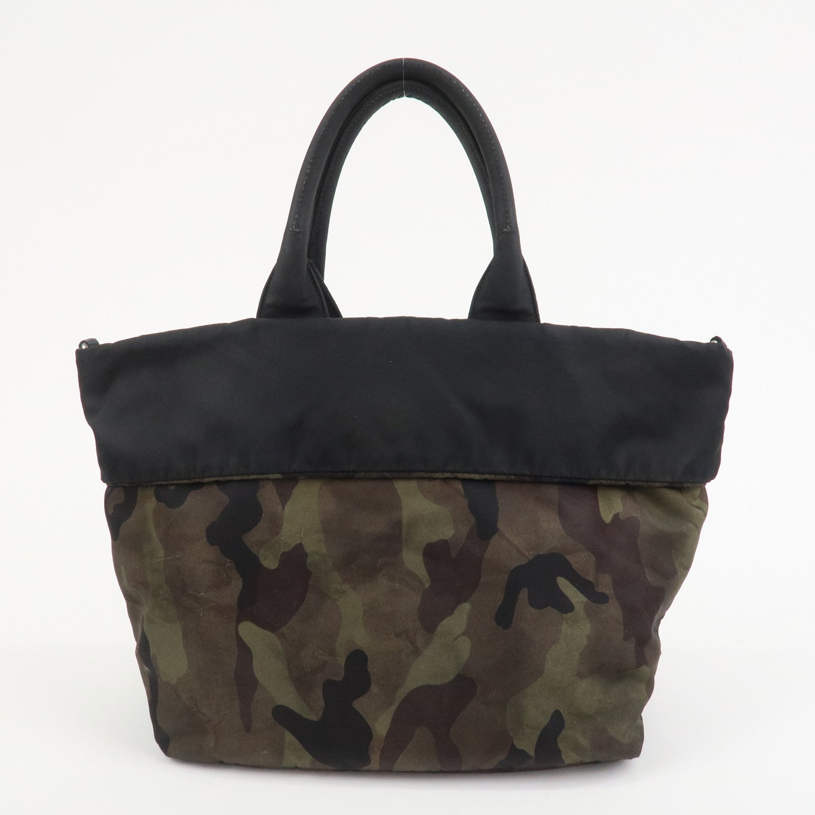 PRADATriangle Logo Nylon 2Way Hand Shoulder Bag Black Khaki BN1959