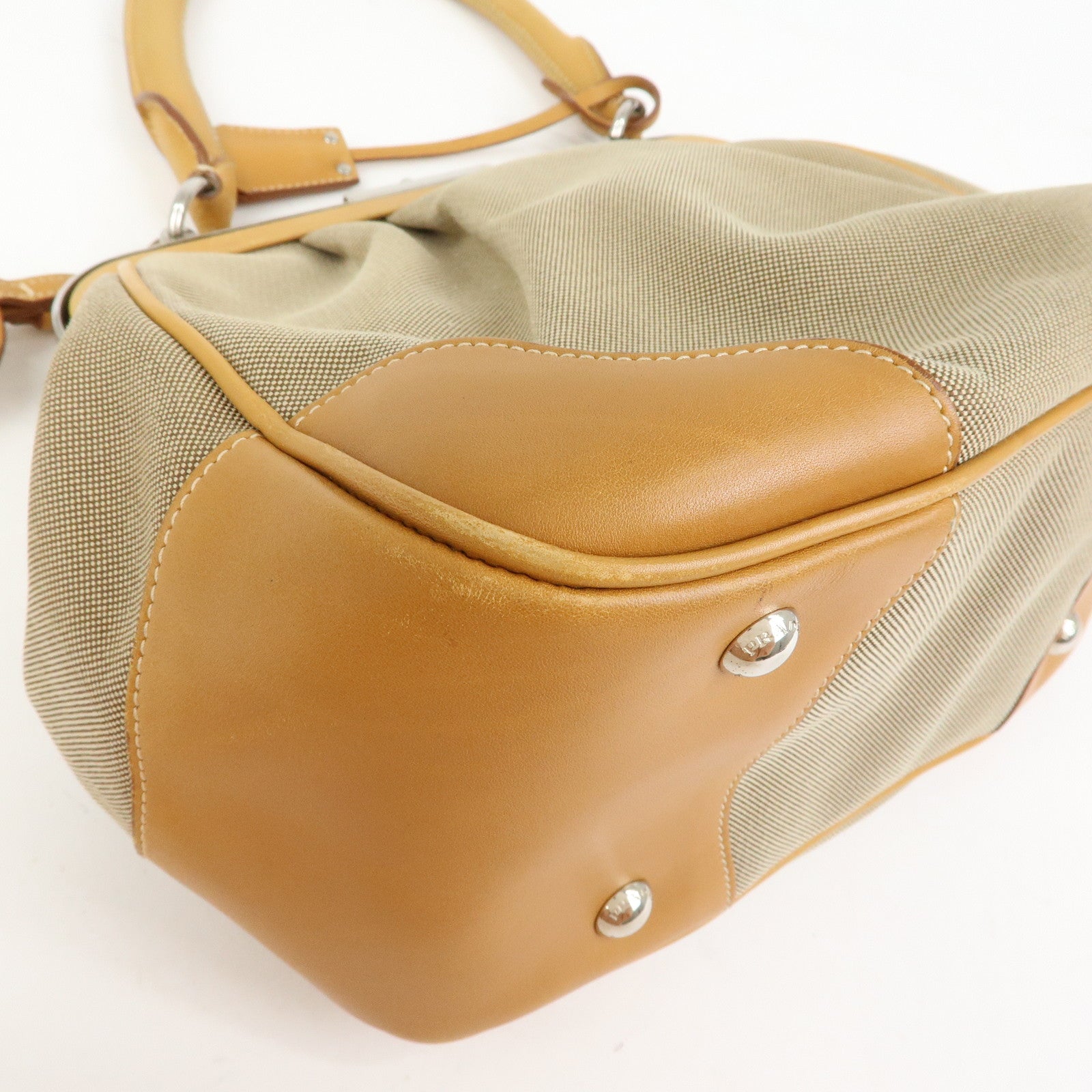 PRADA Logo Jacquard Leather Shoulder Bag Light Brown BR3481