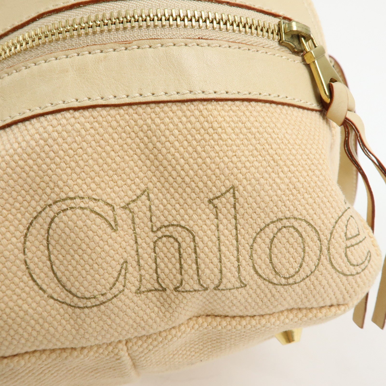 Chloe Cotton Leather Boston Bag Hand Bag Shoulder Bag Beige