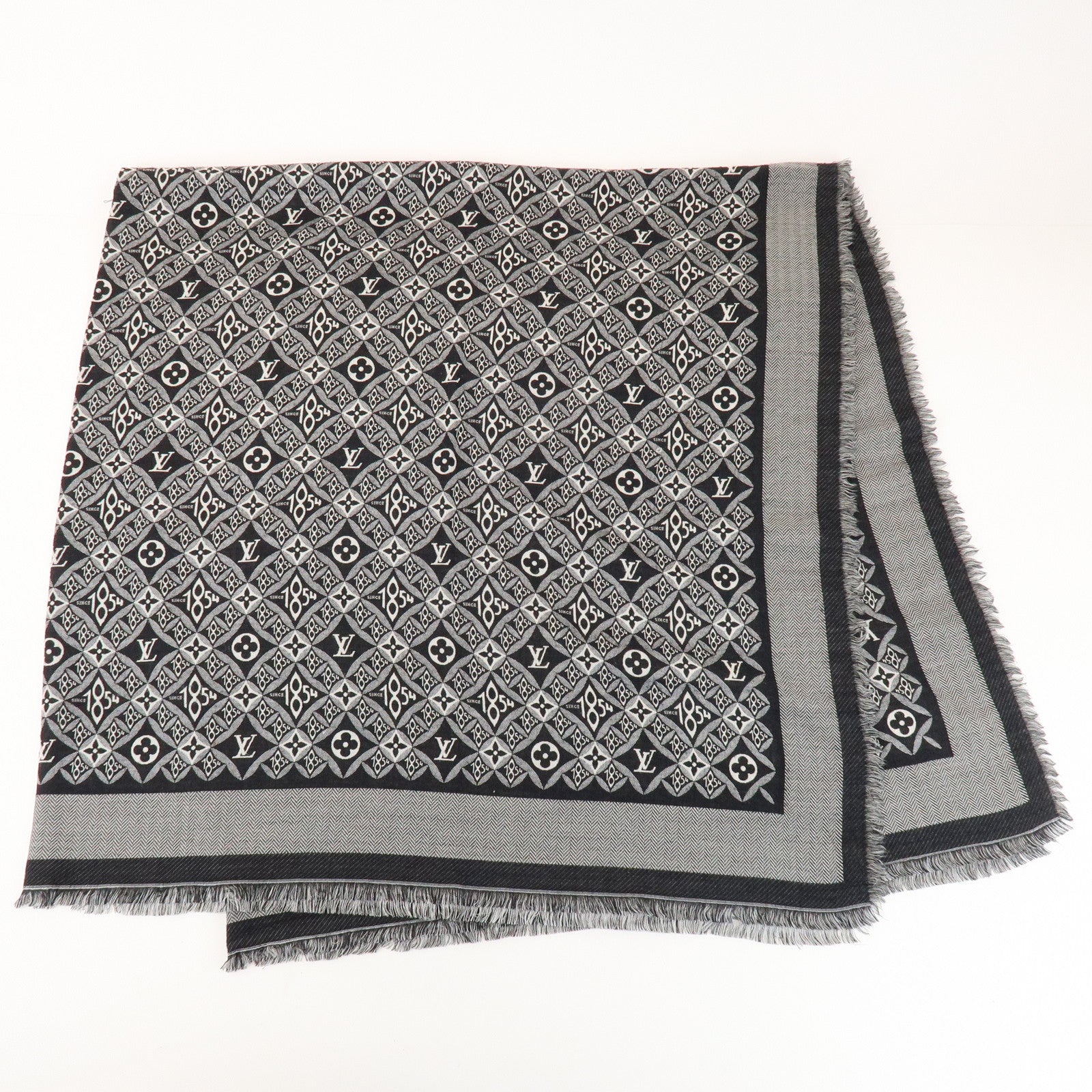 Louis Vuitton Monogram SINCE 1854 Silk Wool Scarf Black MP2821