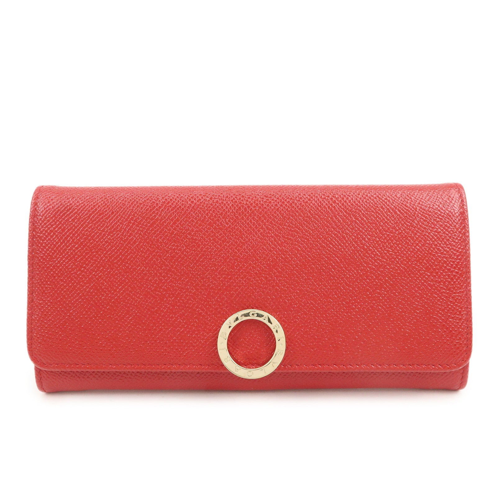 BVLGARI Logo Leather Bi-Fold Long Wallet Red