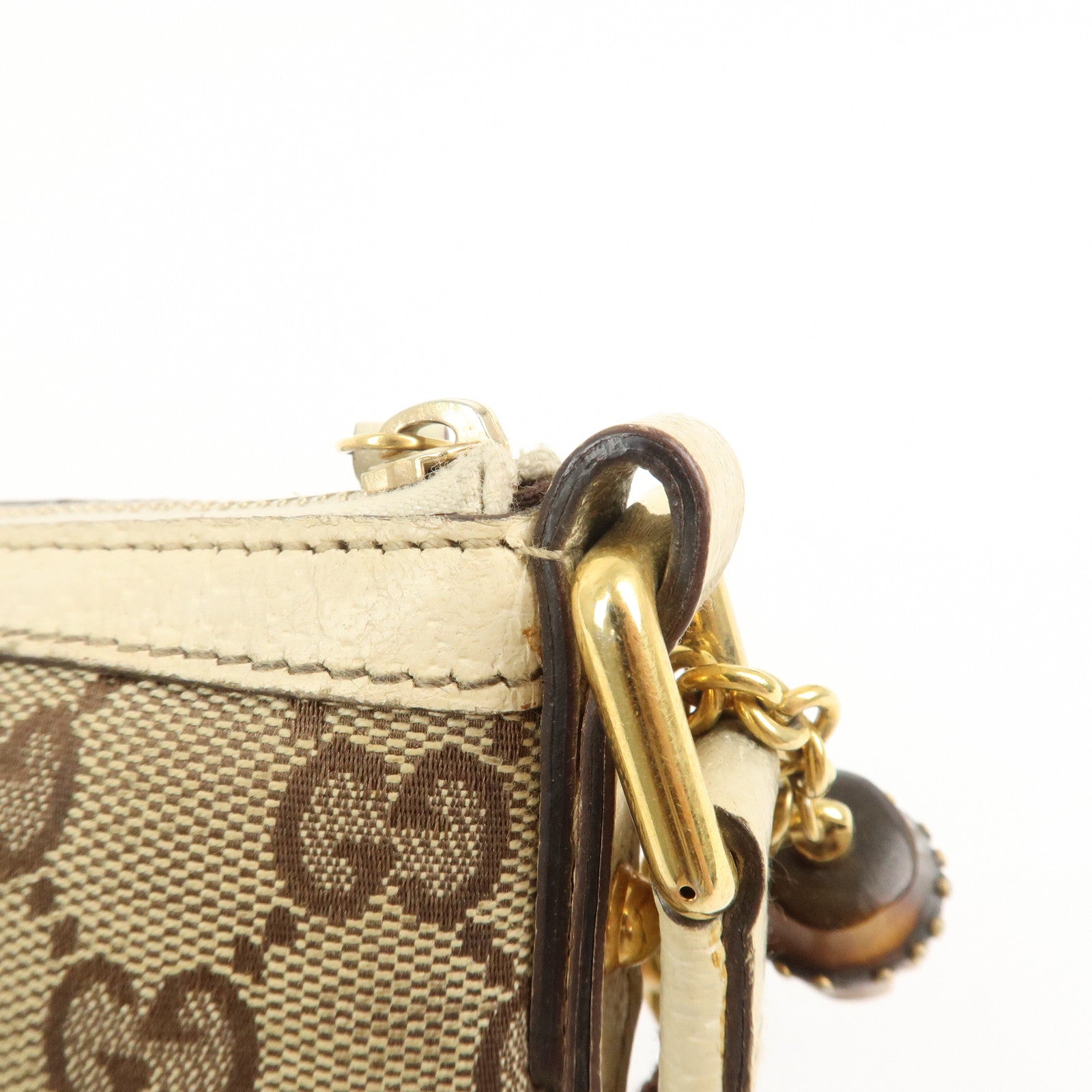 GUCCI Bamboo GG Canvas Leather Cosmetic Pouch Clutch Beige 159913