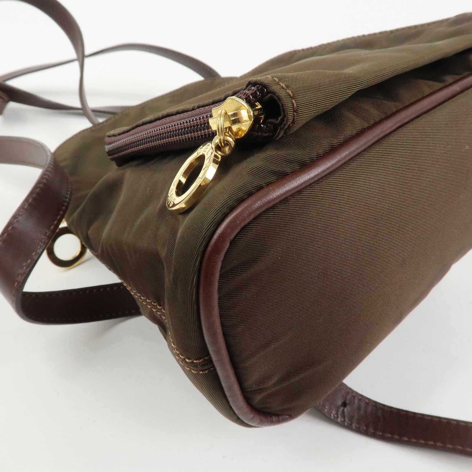 CELINE Logo Nylon Leather Backpack Ruck Sack Brown
