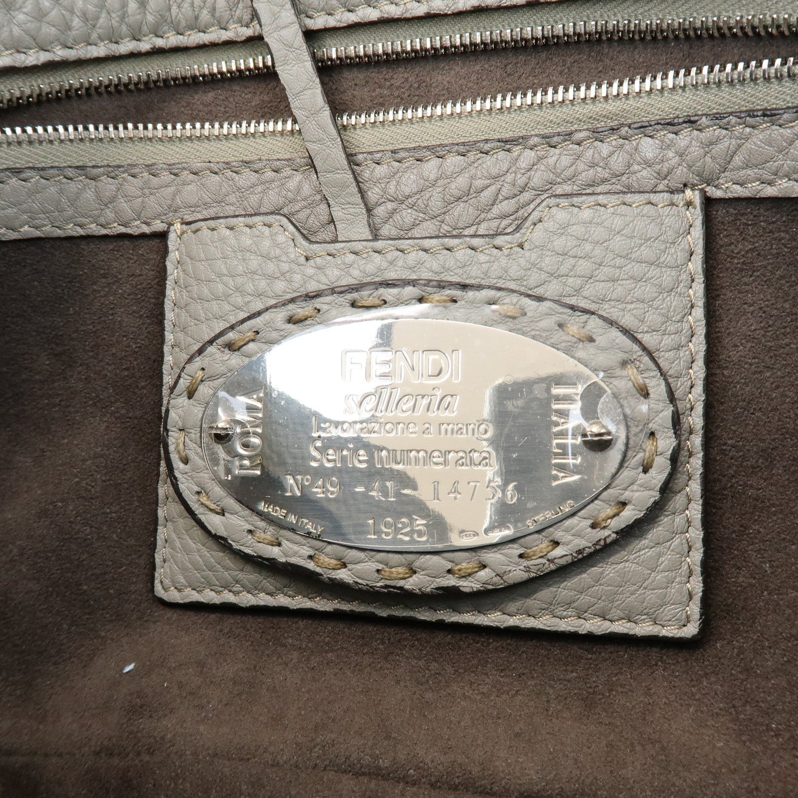 FENDI Mamma Baguette Selleria Leather Shoulder Bag Gray 8BR600
