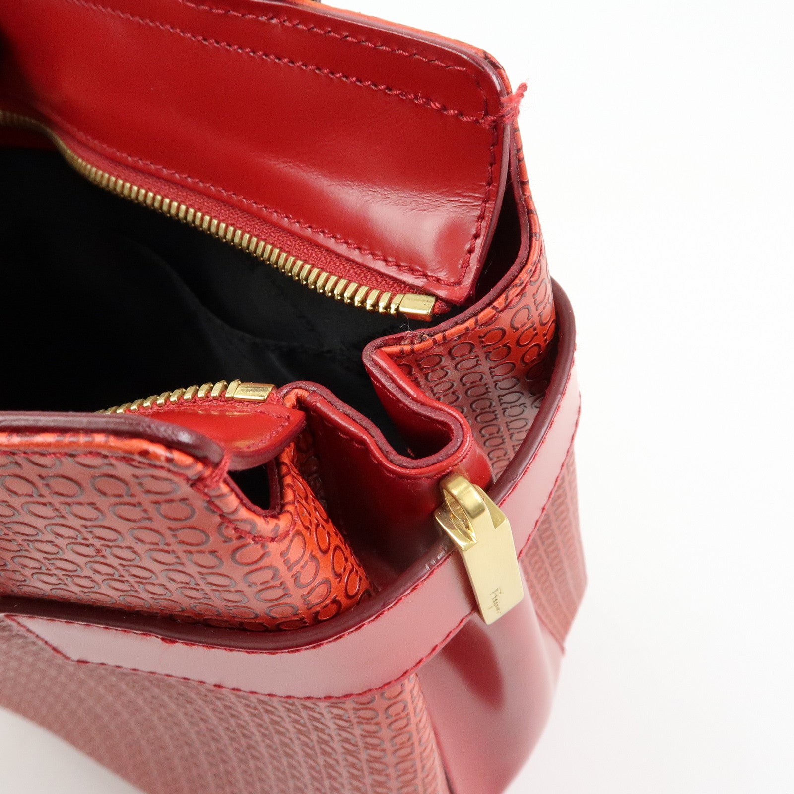 Ferragamo Gancini Side Belt Leather Hand Bag Tote Bag Red