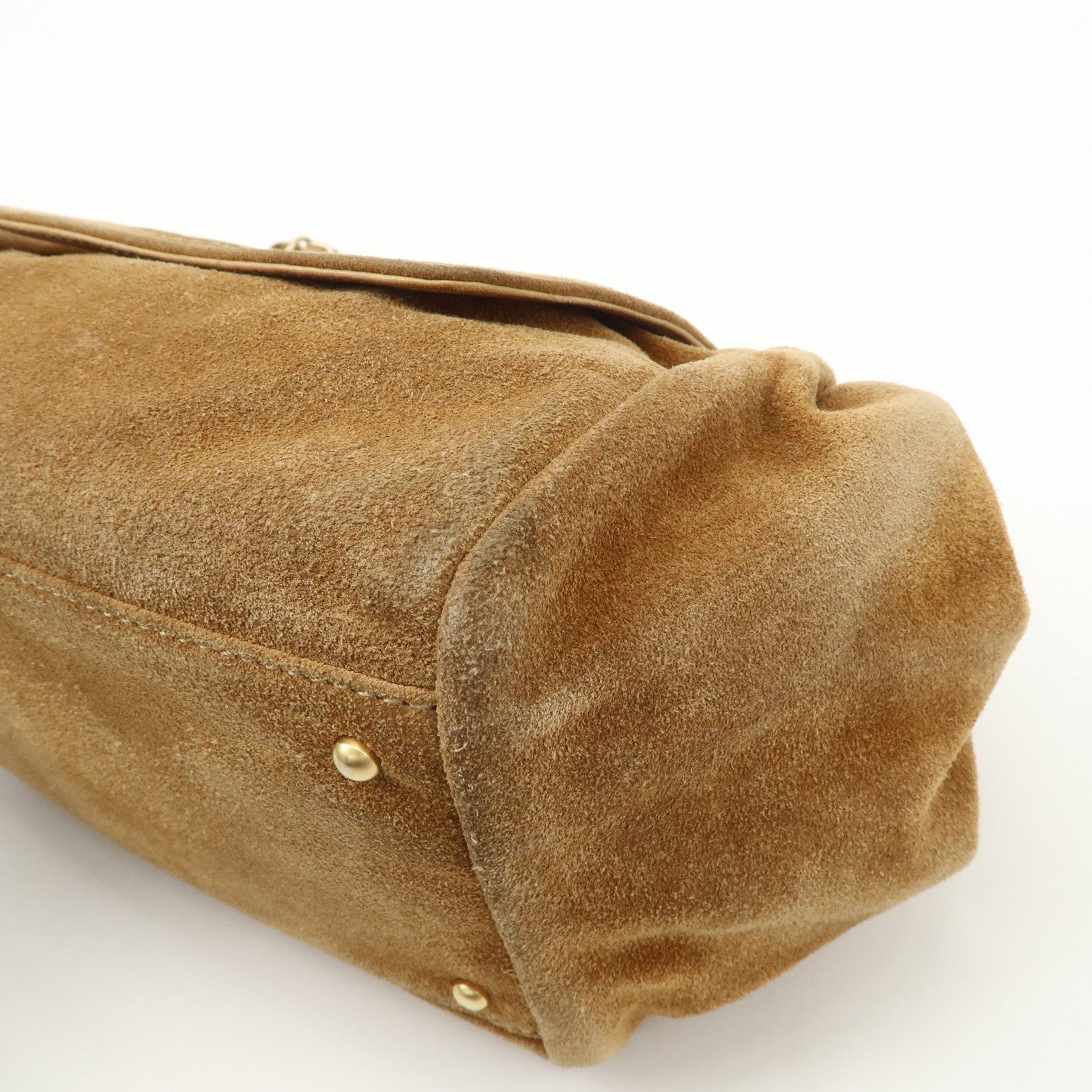 CHANEL COCO Mark Leather Suede Chain Shoulder Bag Beige Gold Used