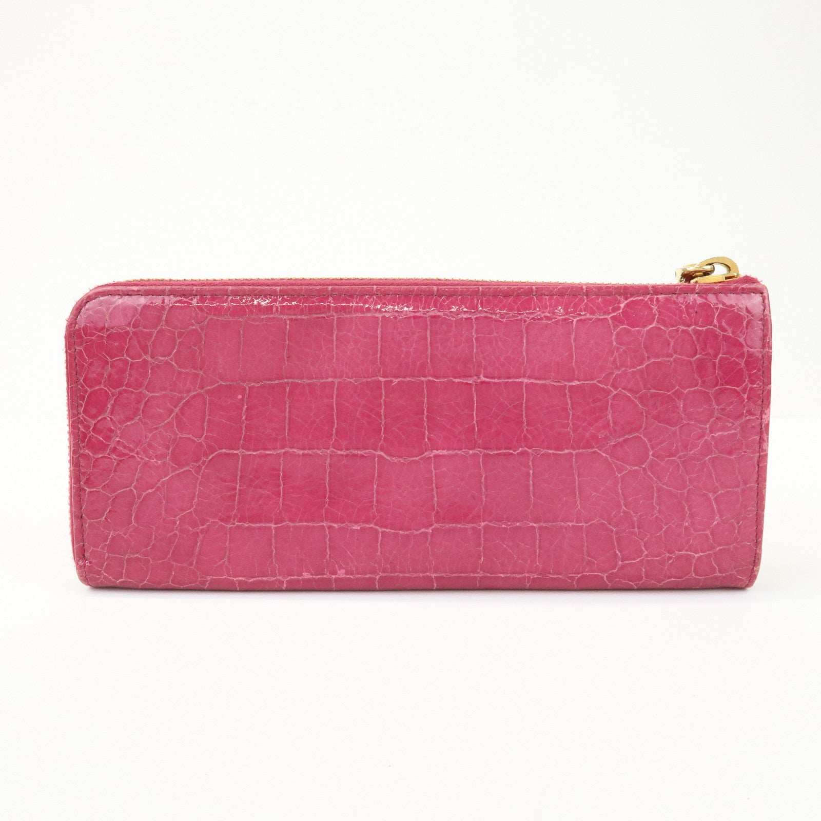 MIU MIU Logo Embossed Leather Zippy Long Wallet Pink Gold