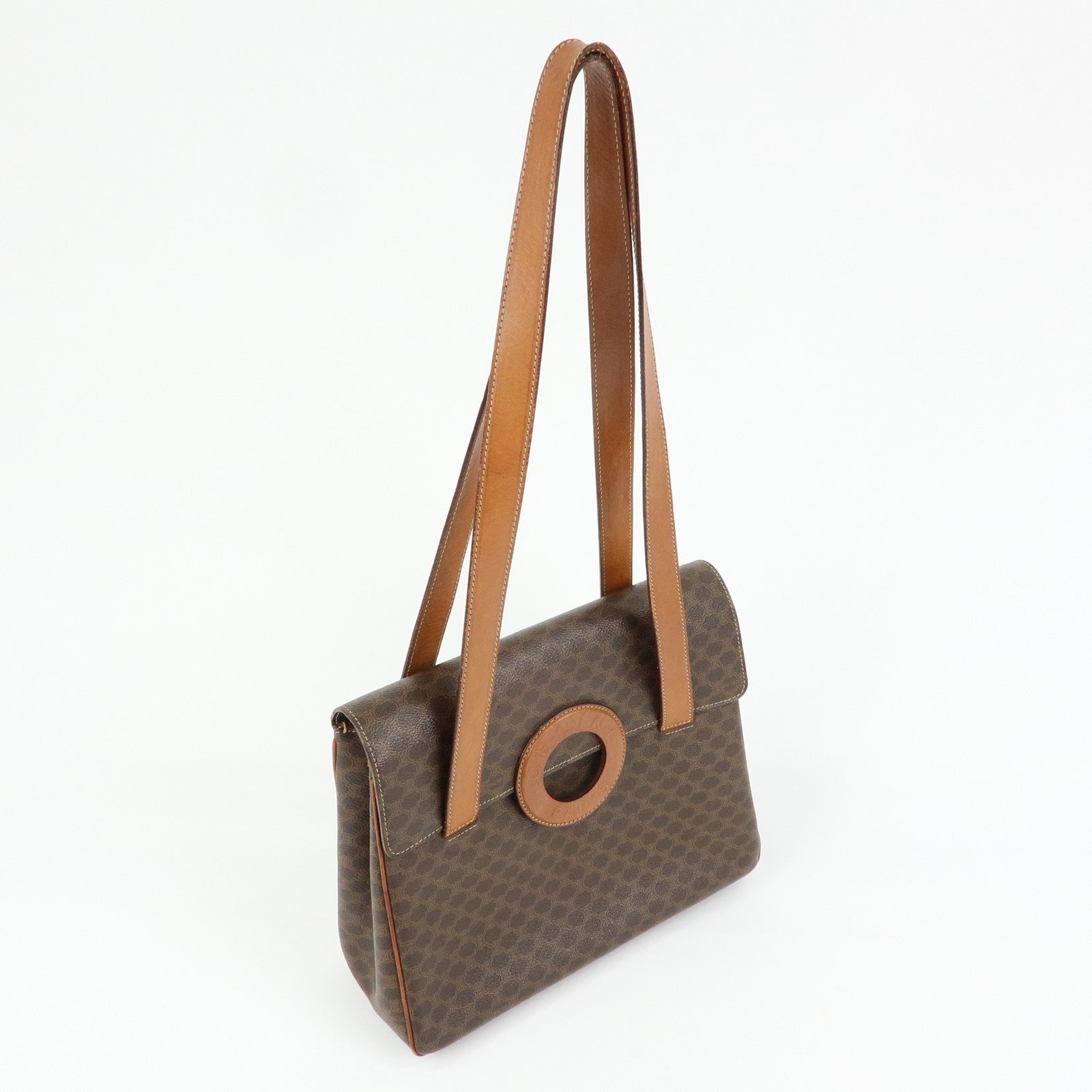CELINE  Macadam PVC Leather Shoulder Bag Tote Bag Brown