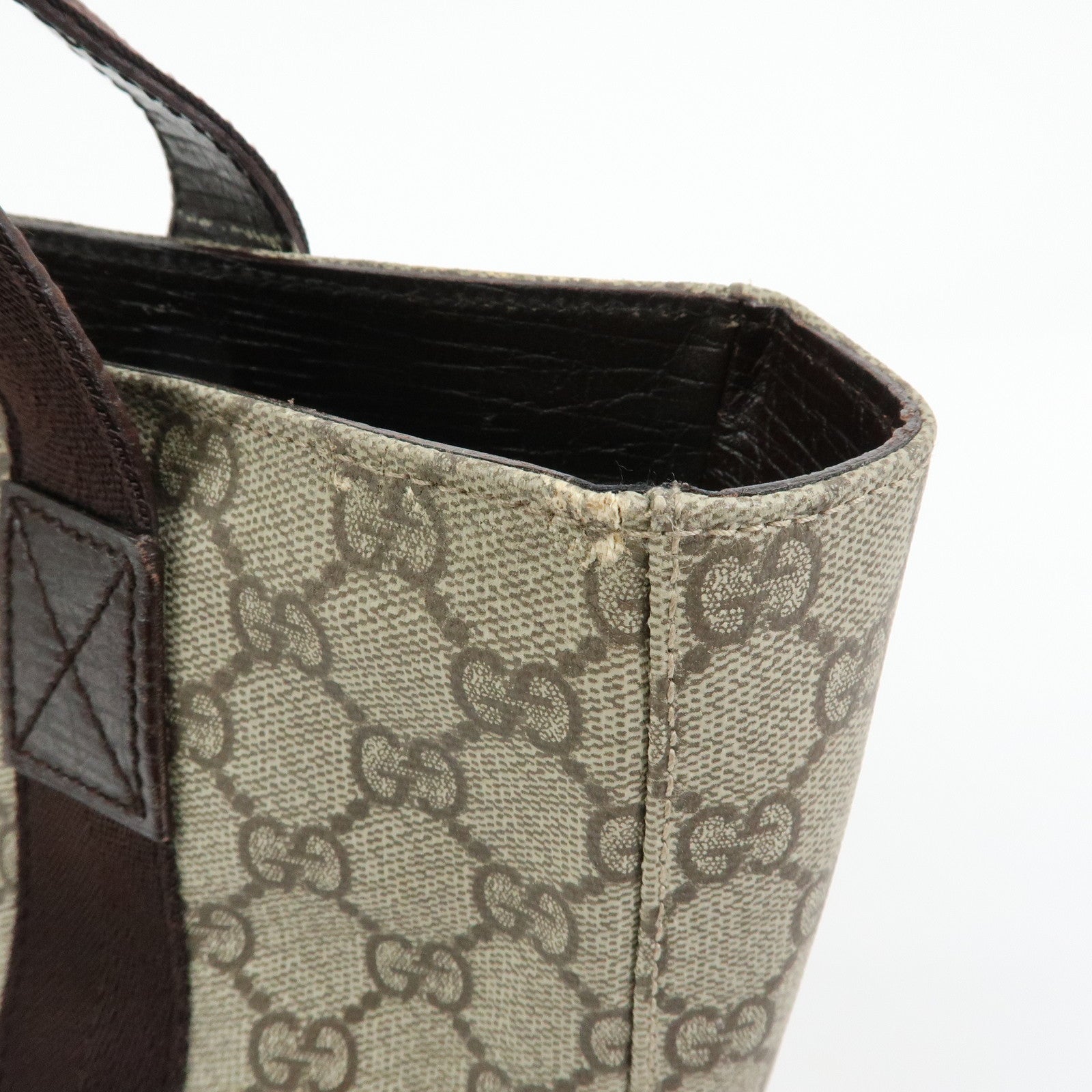 GUCCI GG Supreme Leather Tote Bag Hand Bag Beige Brown 141976