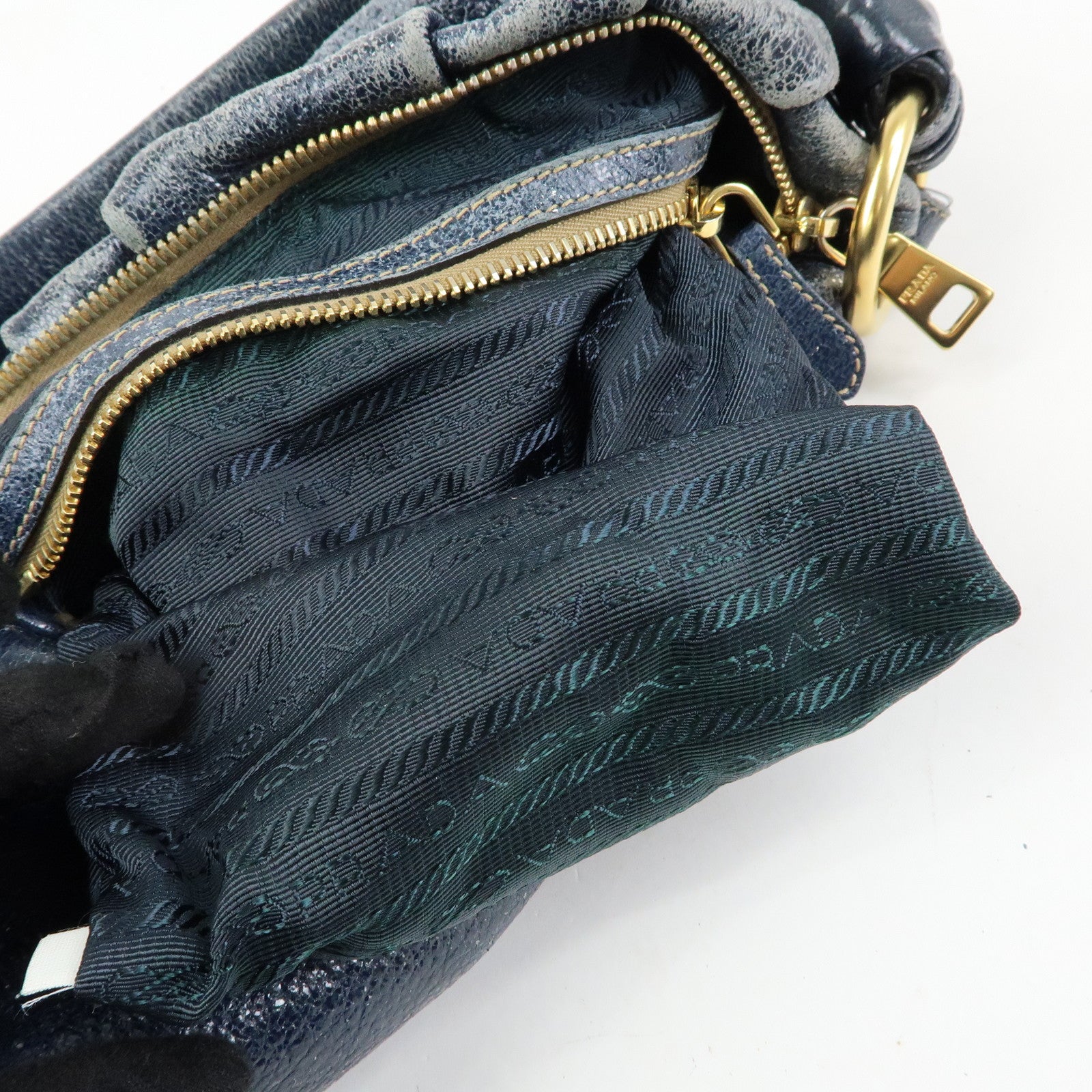 PRADA Leather Hand Bag Shoulder Bag Navy Blue 5782586
