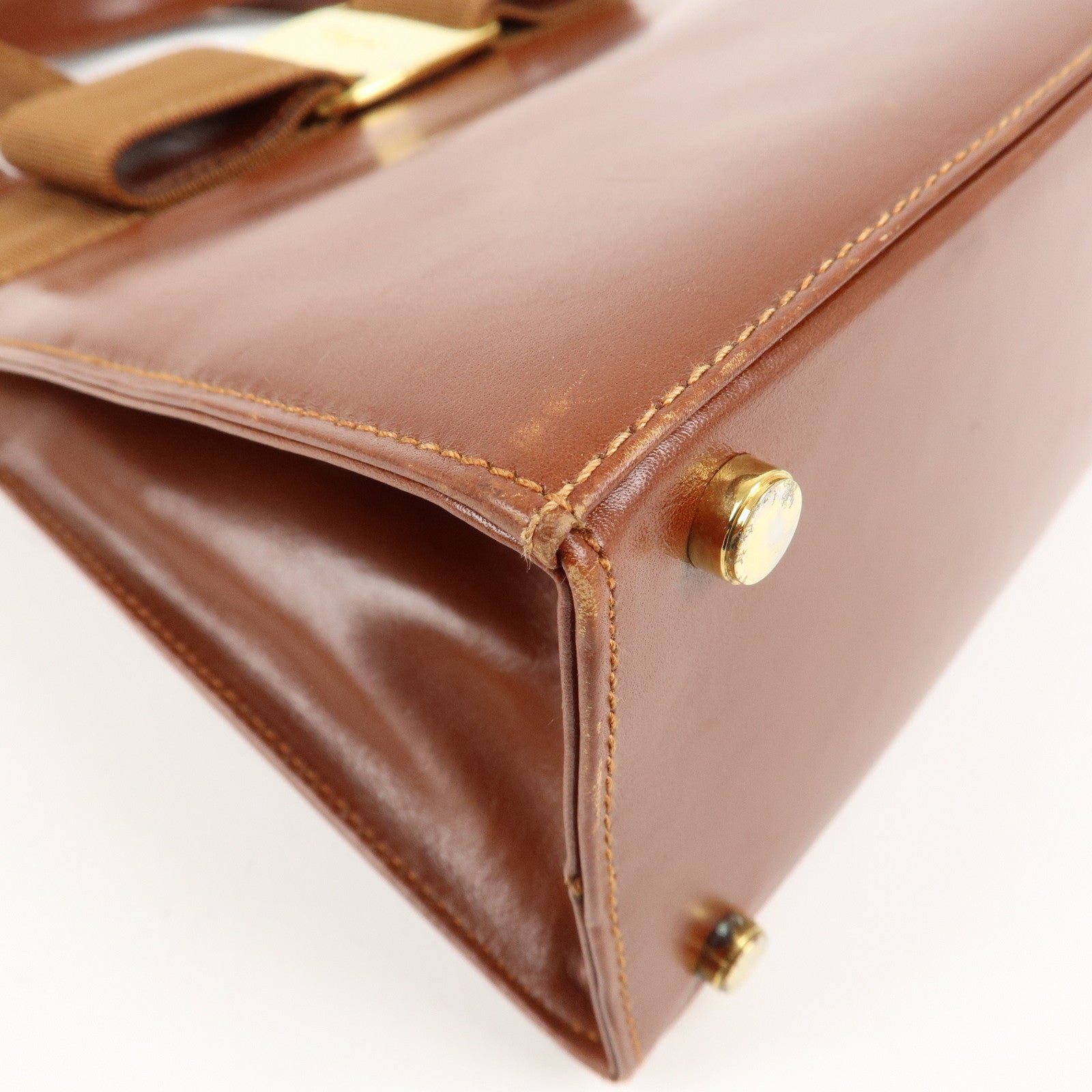 Ferragamo Vara Leather Hand Bag Shoulder Bag Brown Used