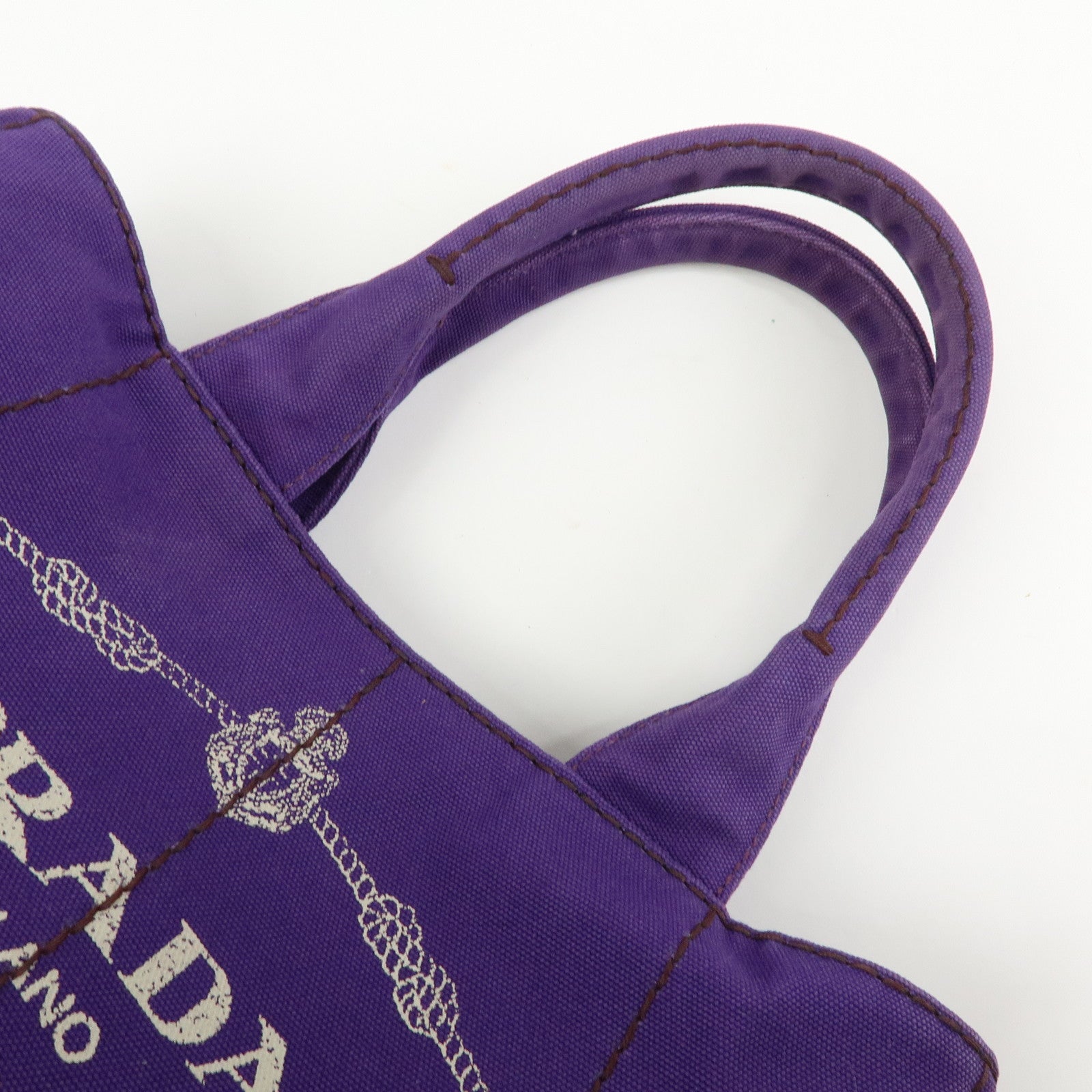 PRADA Canapa Triangle Logo Canvas Tote Bag Hand Bag Purple B1877B