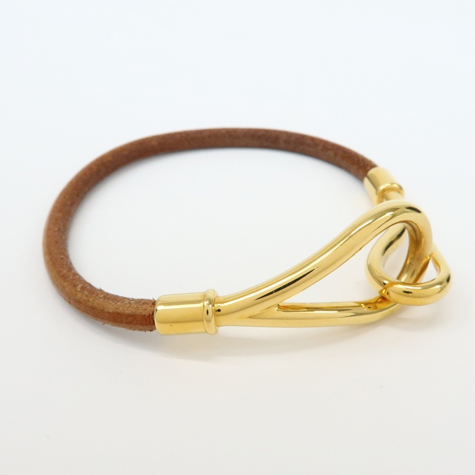 HERMES Jumbo Choker Leather Metal Bracelet Brown Gold