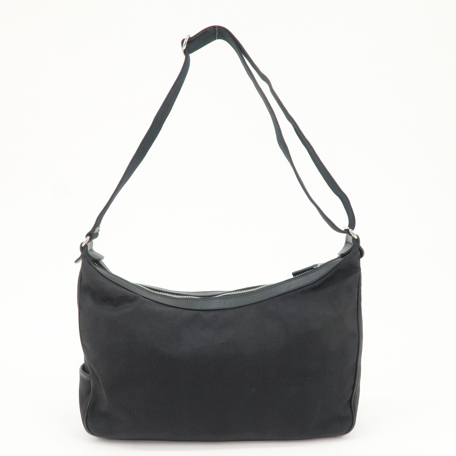 Ferragamo Gancini Logo Nylon Canvas Leather Shoulder Bag Black