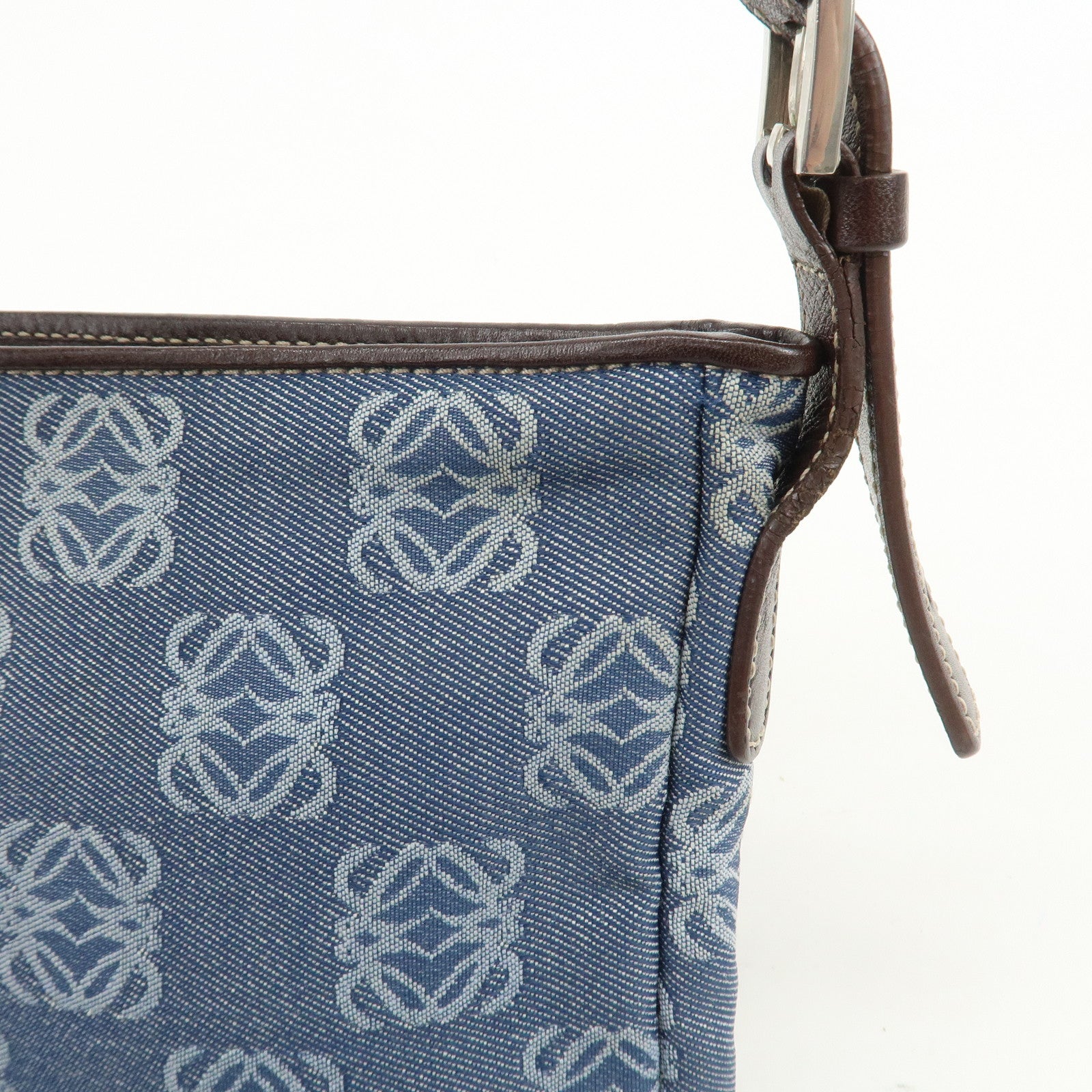 LOEWE Anagram Canvas Leather Shoulder Bag Hand Bag Denim Brown