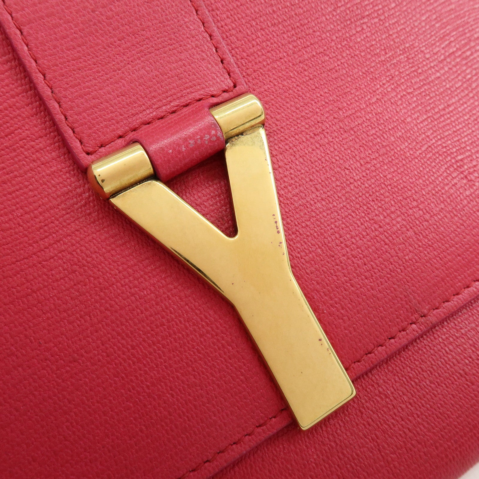 SAINT LAURENT PARIS Y Line Leather Clutch Bag Pouch Pink 265701