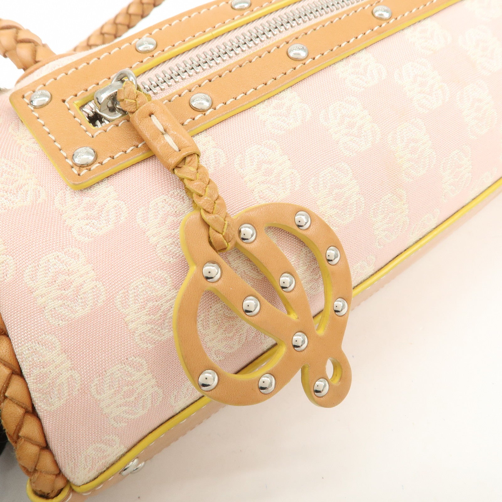 LOEWE Anagram Canvas Leather Hand Bag Boston Bag Pink Brown