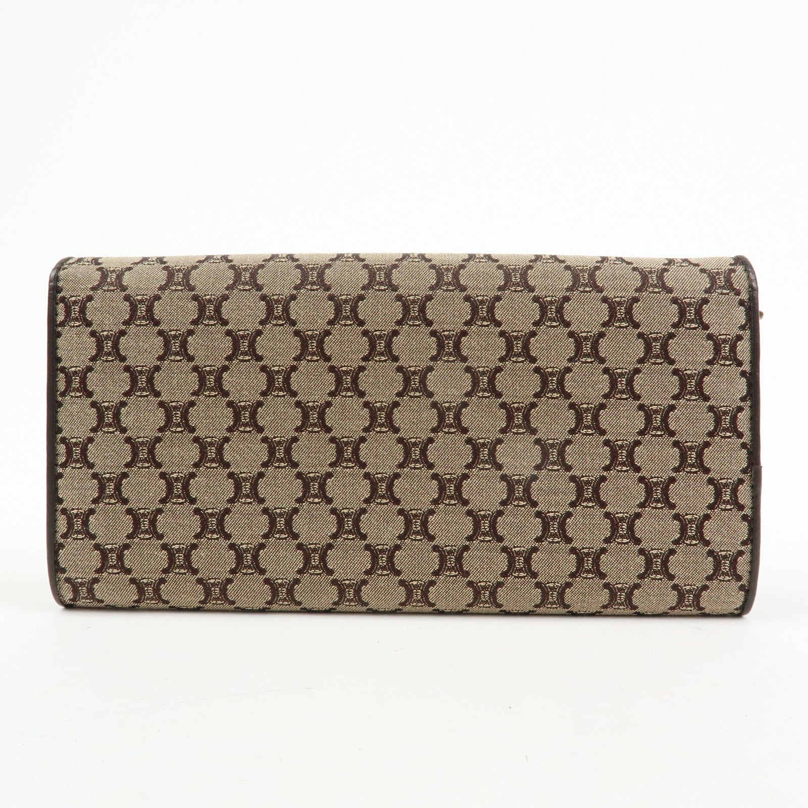 CELINE Macadam Canvas Leather Flap Long Wallet Beige Brown