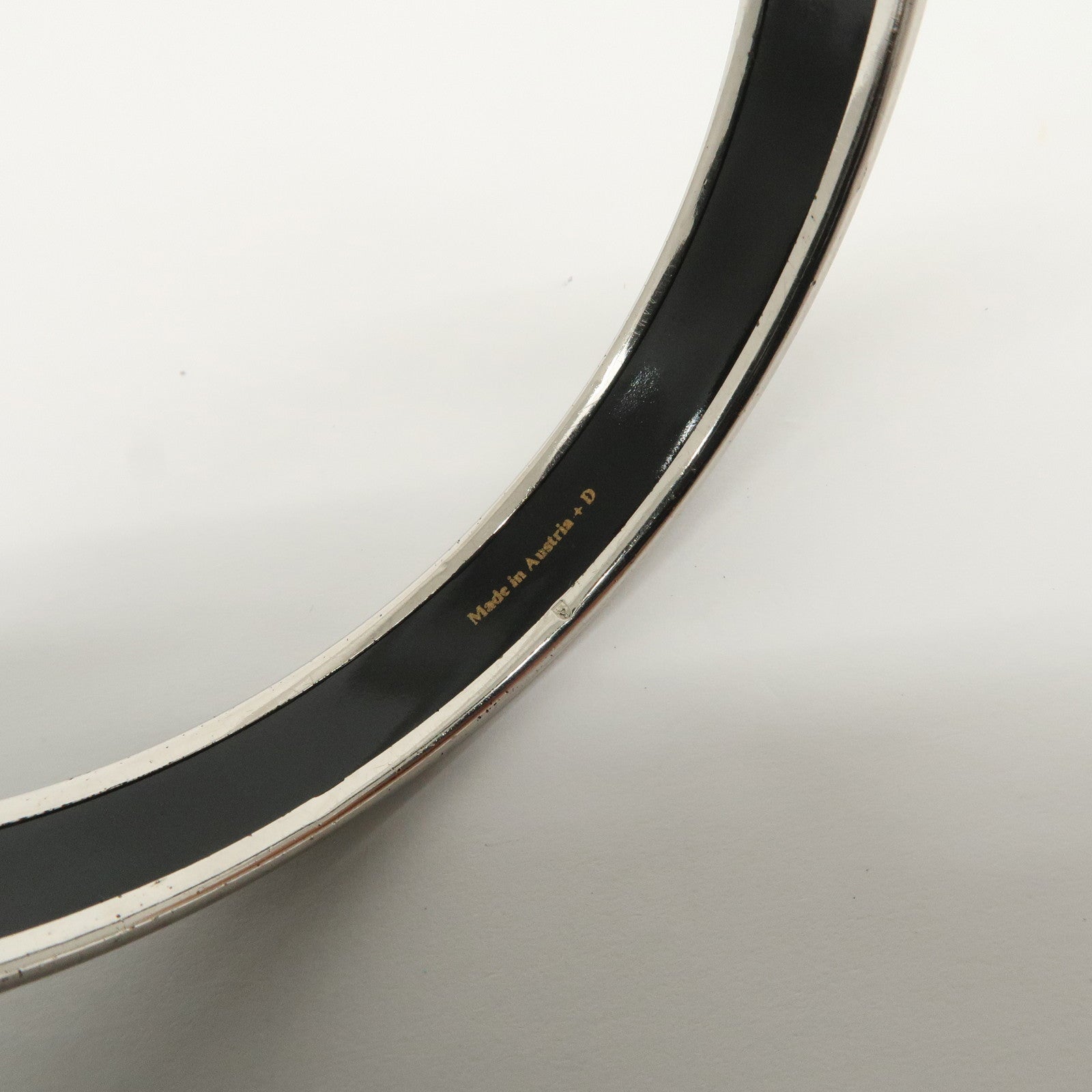 HERMES Email PM Silver Plated Bracelet Bangle Black Silver