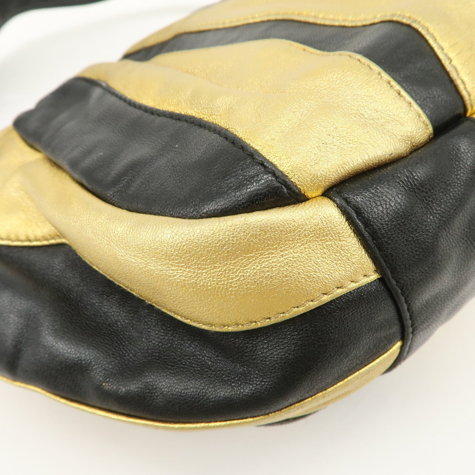 PRADA Leather Hand Bag Black Gold Hardware