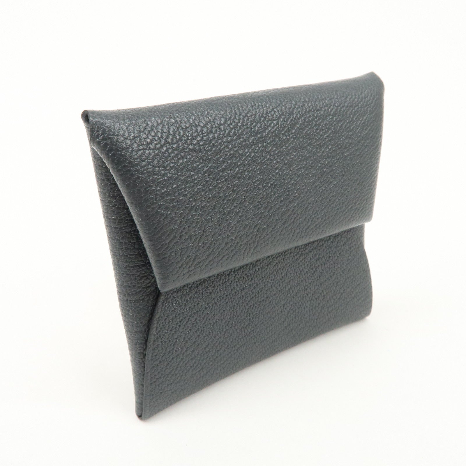 HERMES Bastia Chevre Leather Coin Case Wallet W Stamped Gray