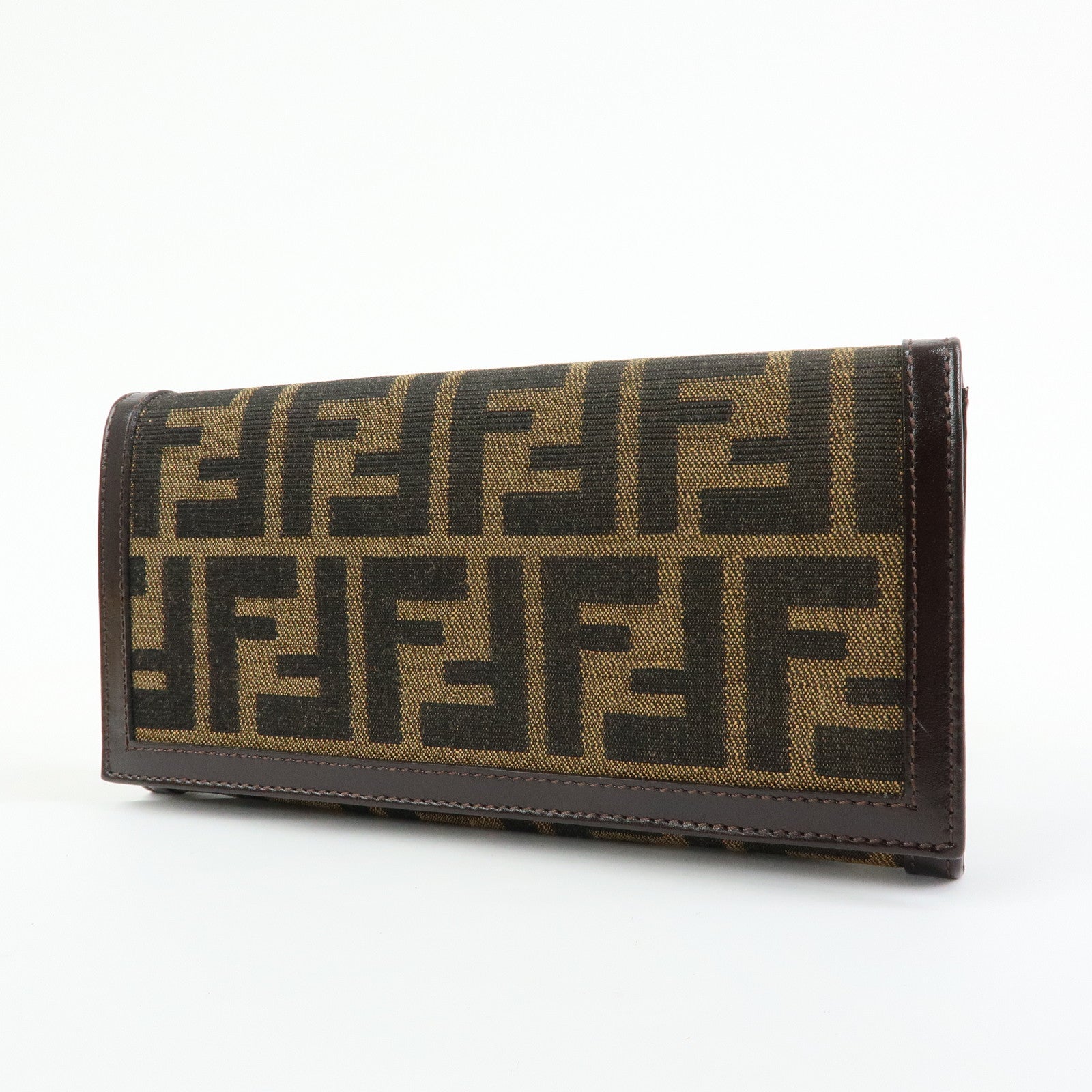 FENDI Zucca Canvas Leather Bi-fold Long Wallet Brown 30851