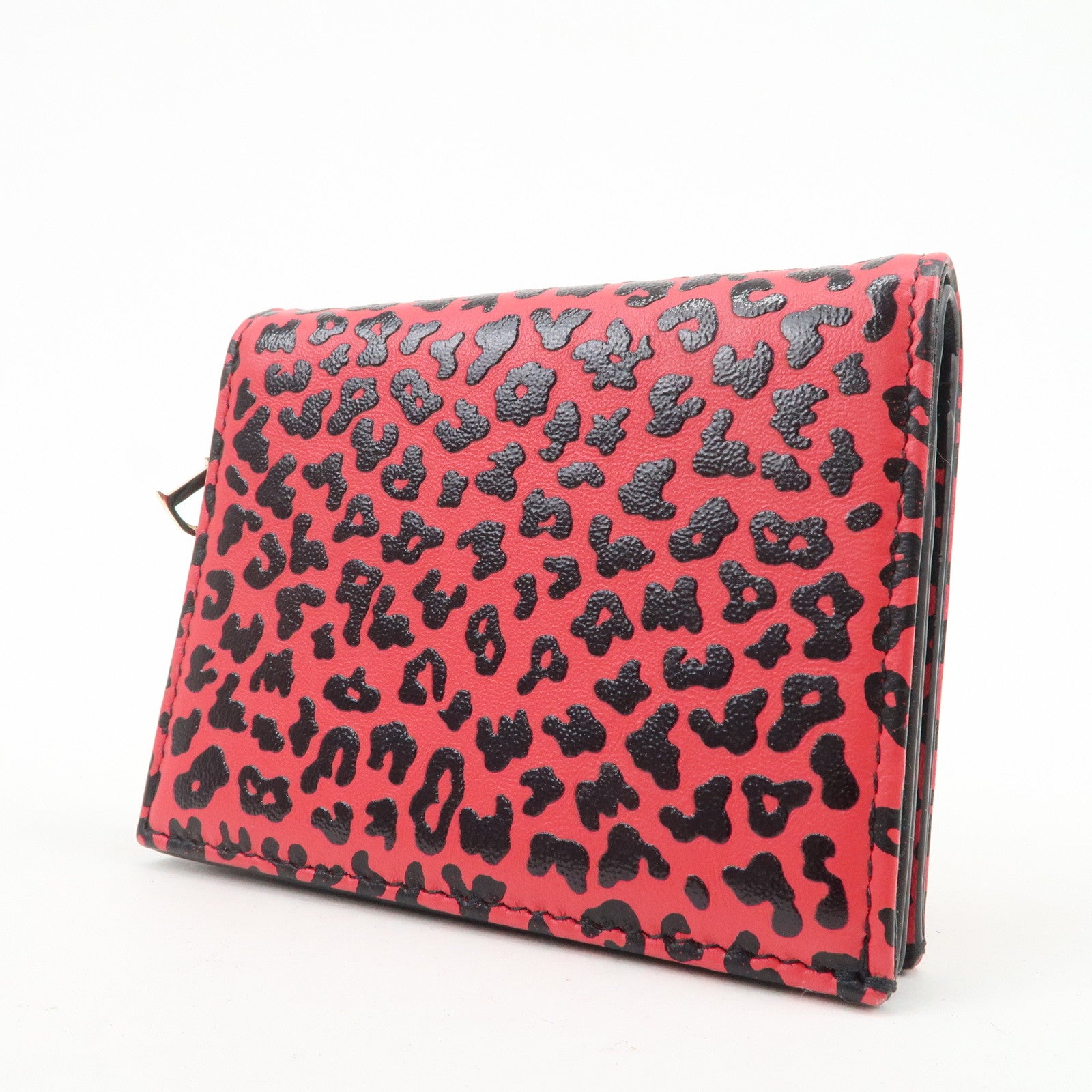 Christian Dior Leopard Embossed Leather Bi-fold Compact Wallet Pink