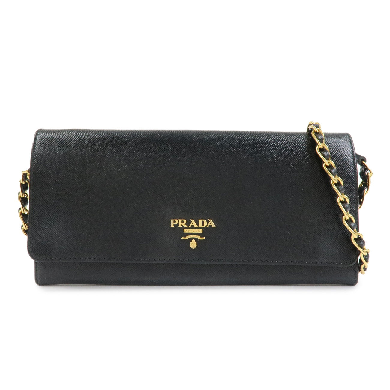 PRADA Saffiano Leather Chain Wallet WOC Black 1M1290