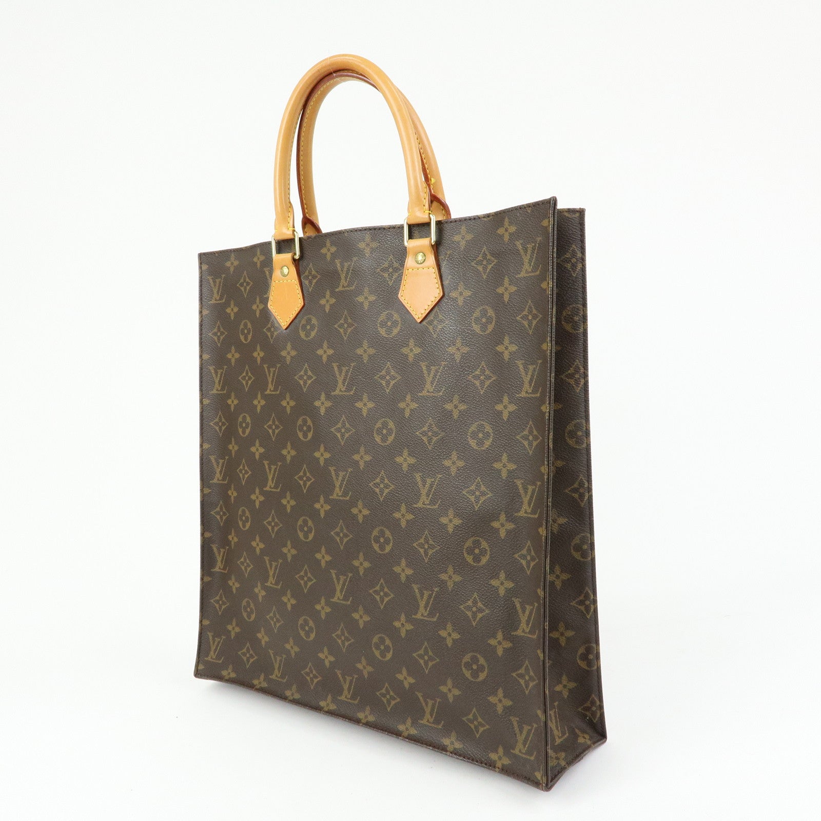 Louis Vuitton Monogram Sac Plat Tote Bag Hand Bag Brown M51140
