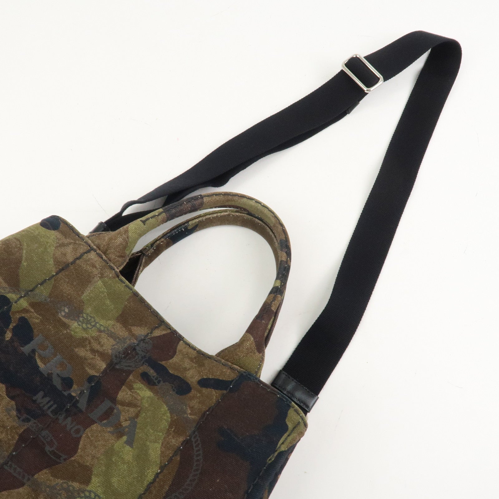 PRADA Logo Canapa Mini Canvas 2Way Bag Hand Bag Brown Green 1BG439