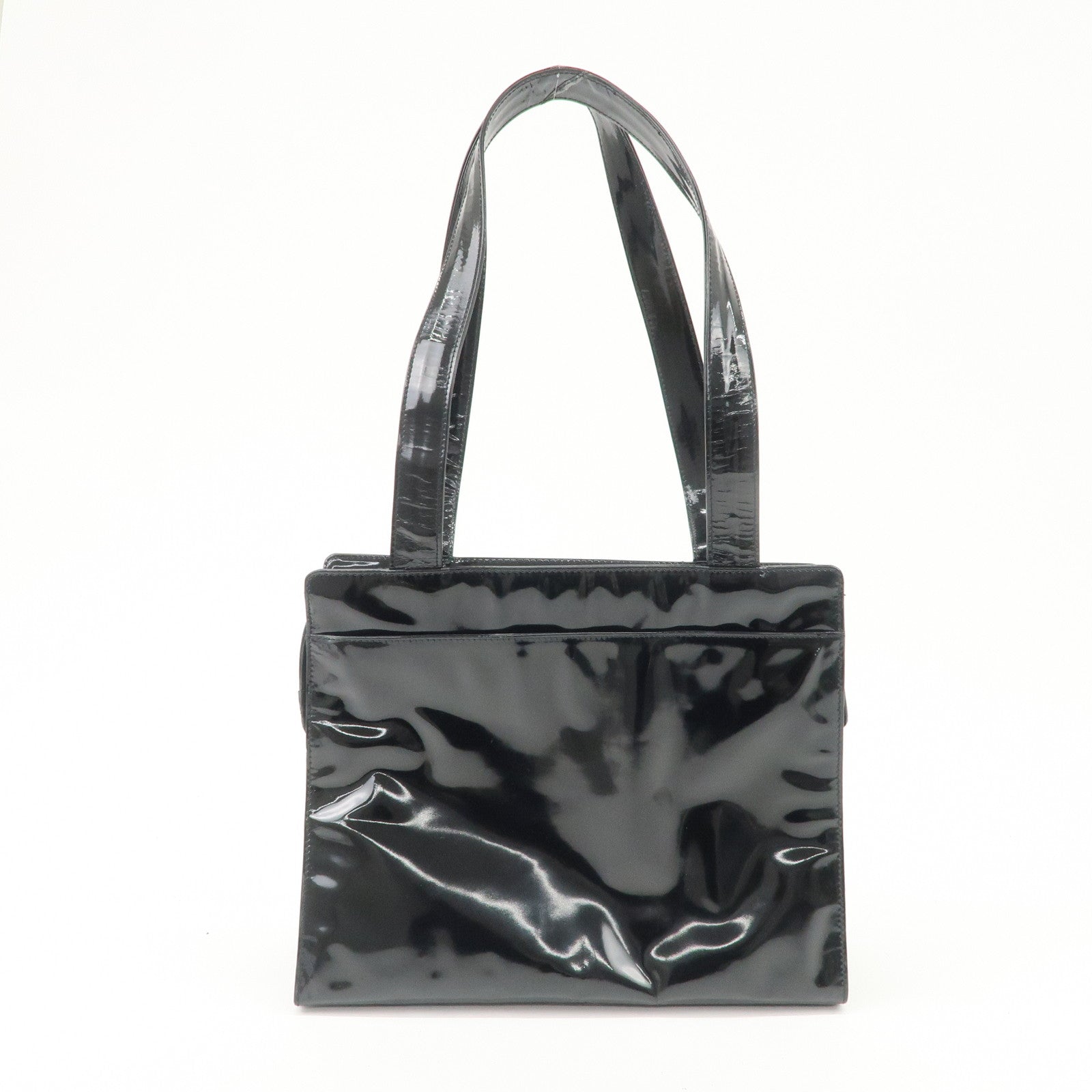 CHANEL COCO Mark Patent Leather Tote Bag Shoulder Bag Black Used