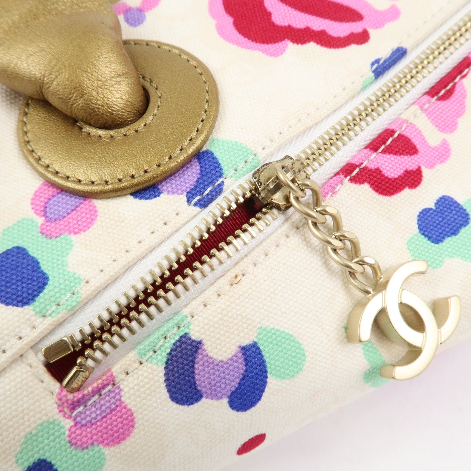 CHANEL Canvas Lamb Skin Tote Bag Shoulder Bag Flora A25388