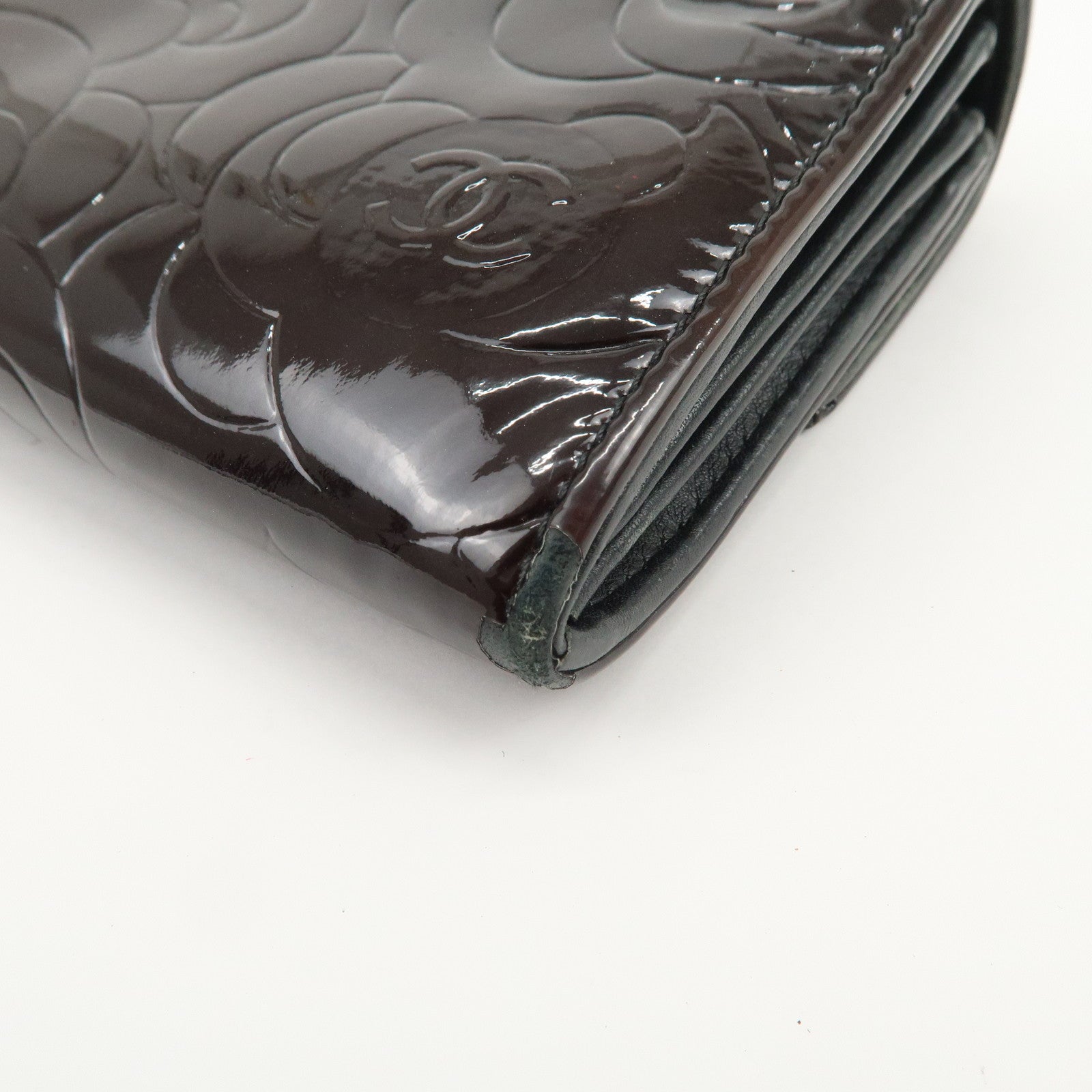 CHANEL COCO Mark Camellia Bi-fold Long Wallet Dark Brown A82283