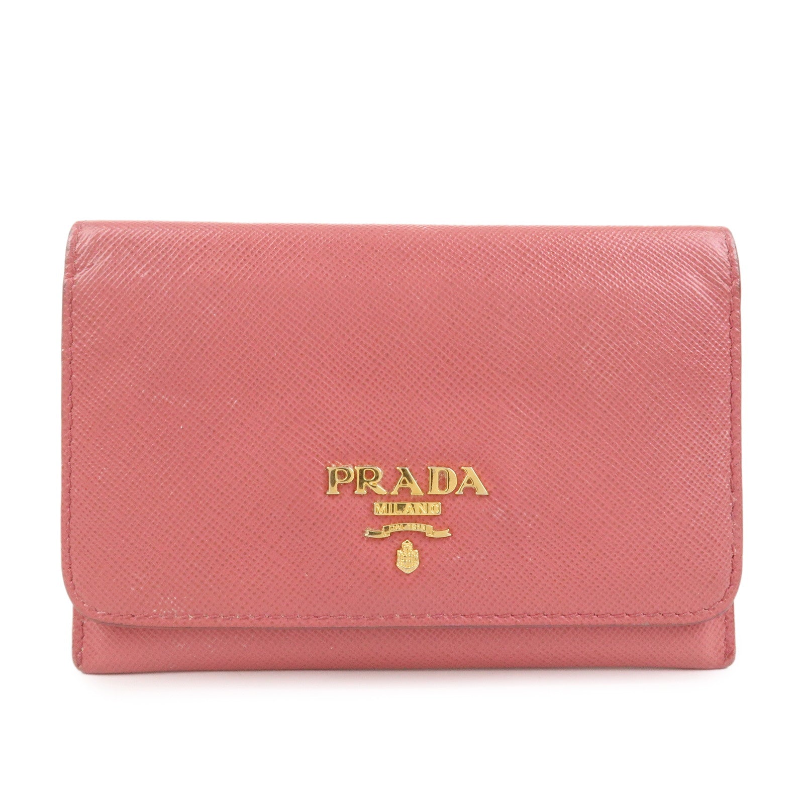 PRADA Logo Saffiano Leather Card Case Card Holder Pink 1M1362