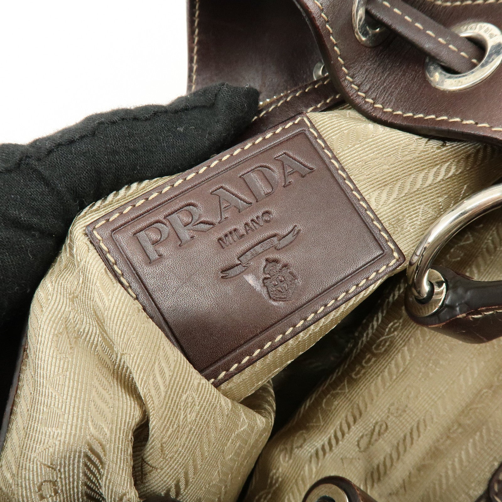 PRADA Logo Jacquard Canvas Embossed Leather Shoulder Bag BR3433